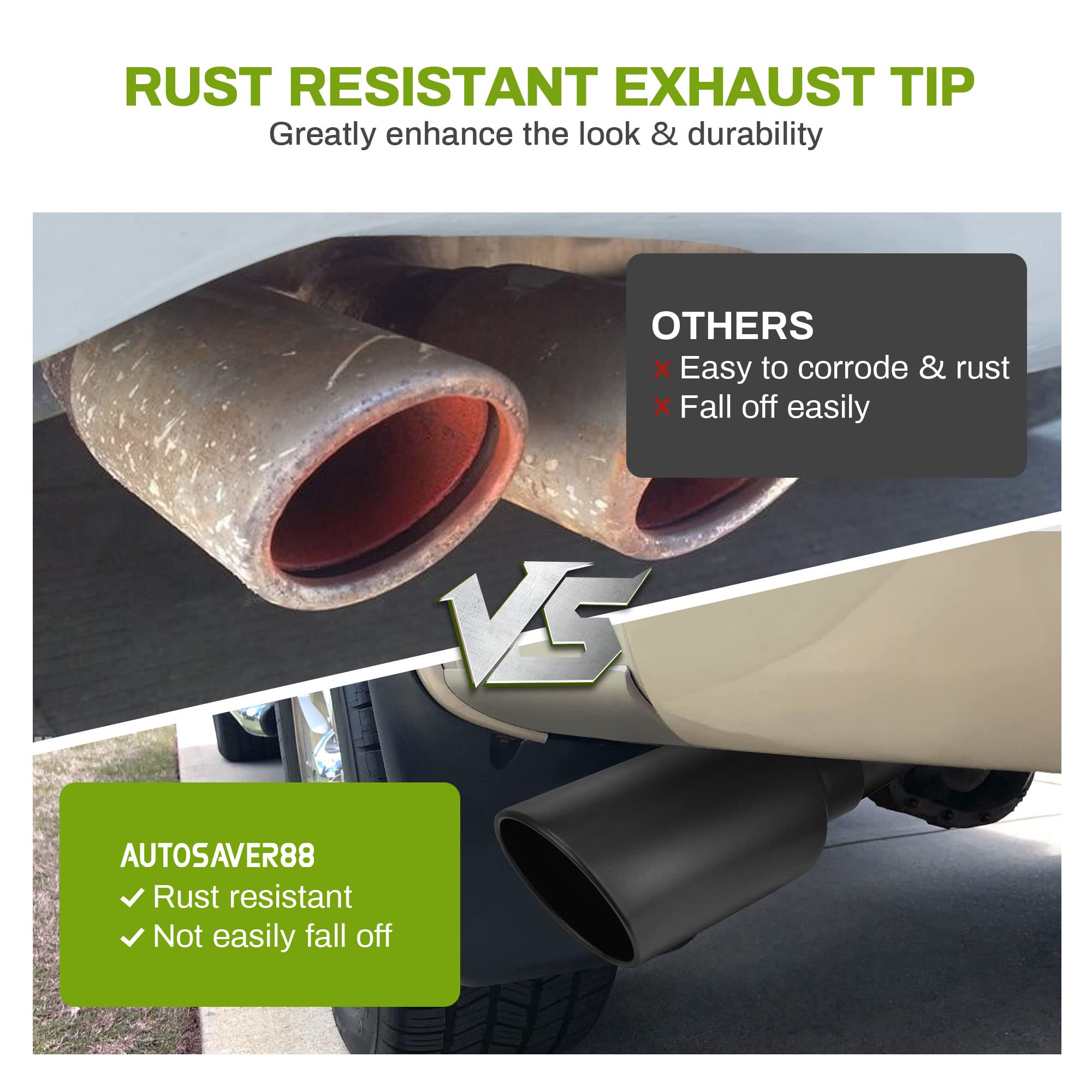 Autosaver88 4 Inch Inlet Exhaust Tip, 4'' Inlet 7'' Outlet 15'' Overall Length Stainless Steel Diesel Exhaust Tail Tip For 4'' O