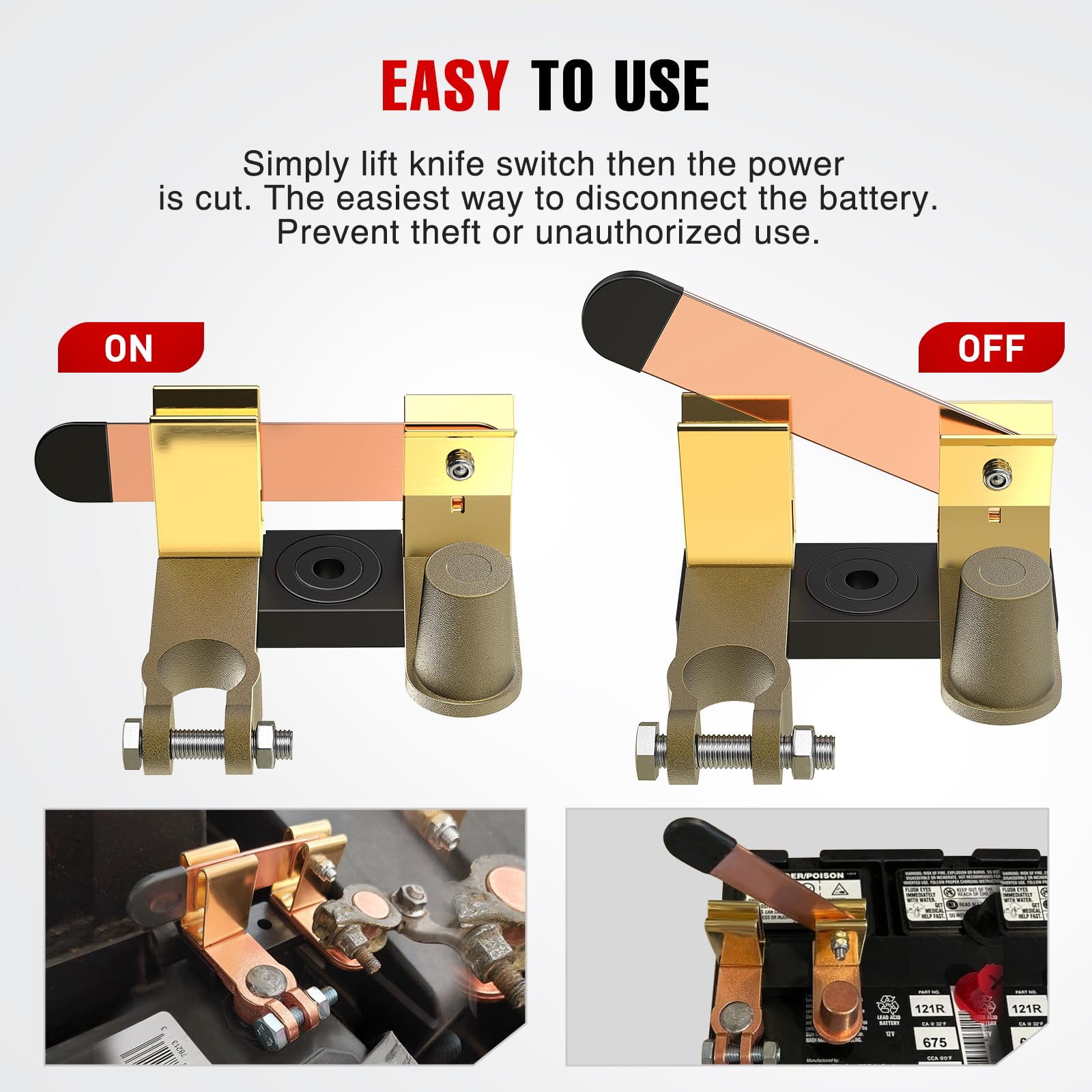 Nilight Top Post Knife Blade Master Switch 12V 24V 250A Battery Negative Disconnect Shut Off Kill Power Isolator For Car Truck M