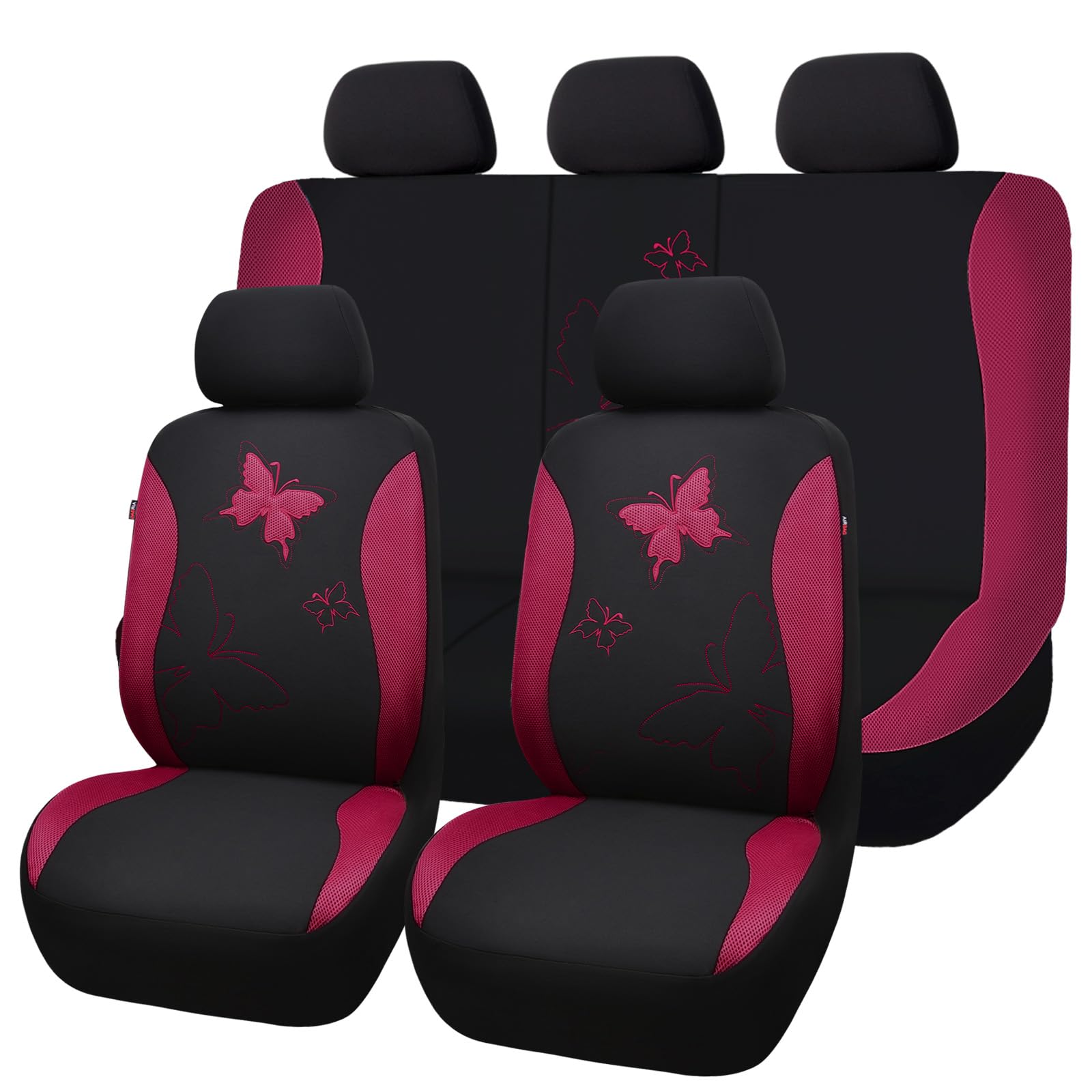 Flying Banner Butterfly Car Seat Covers Ful Set Fashion Universal Lady Woman Female Rear Bench Split Colorized (Full Set - Lace, Burgundy)