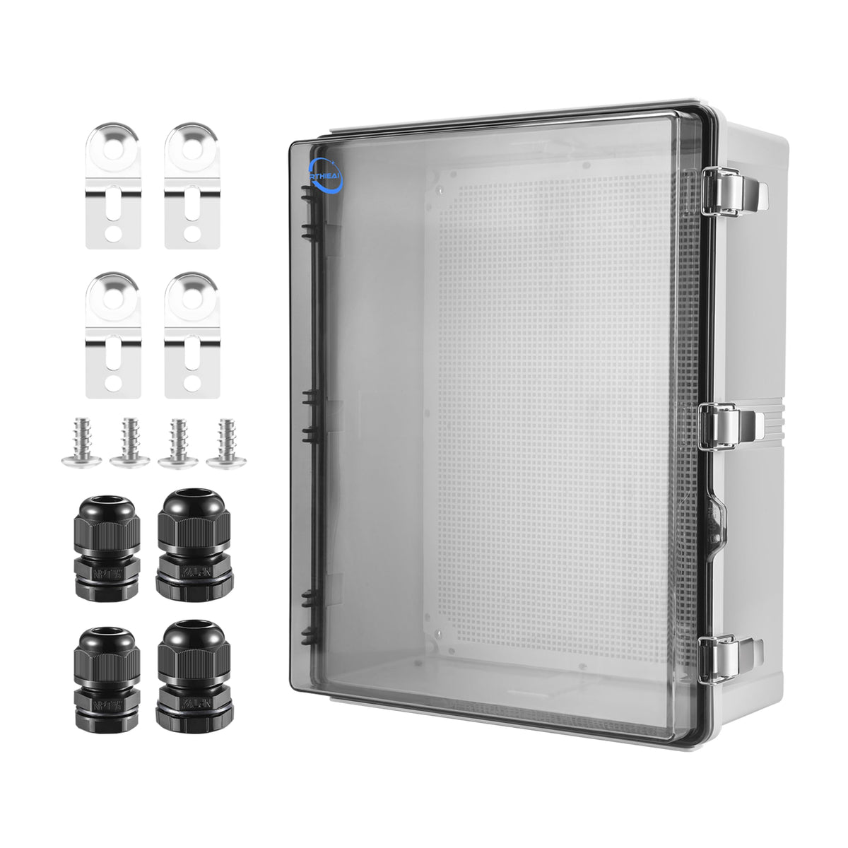 Rthieai Waterproof Outdoor Ip67 Junction Box(20.1'X16.1'X7.9') With Mounting Plate, Hinged Clear Cover And Wall Brackets - Weatherproof Abs Plastic Electrical Enclosure For Diy Projects(510X410X200Mm)