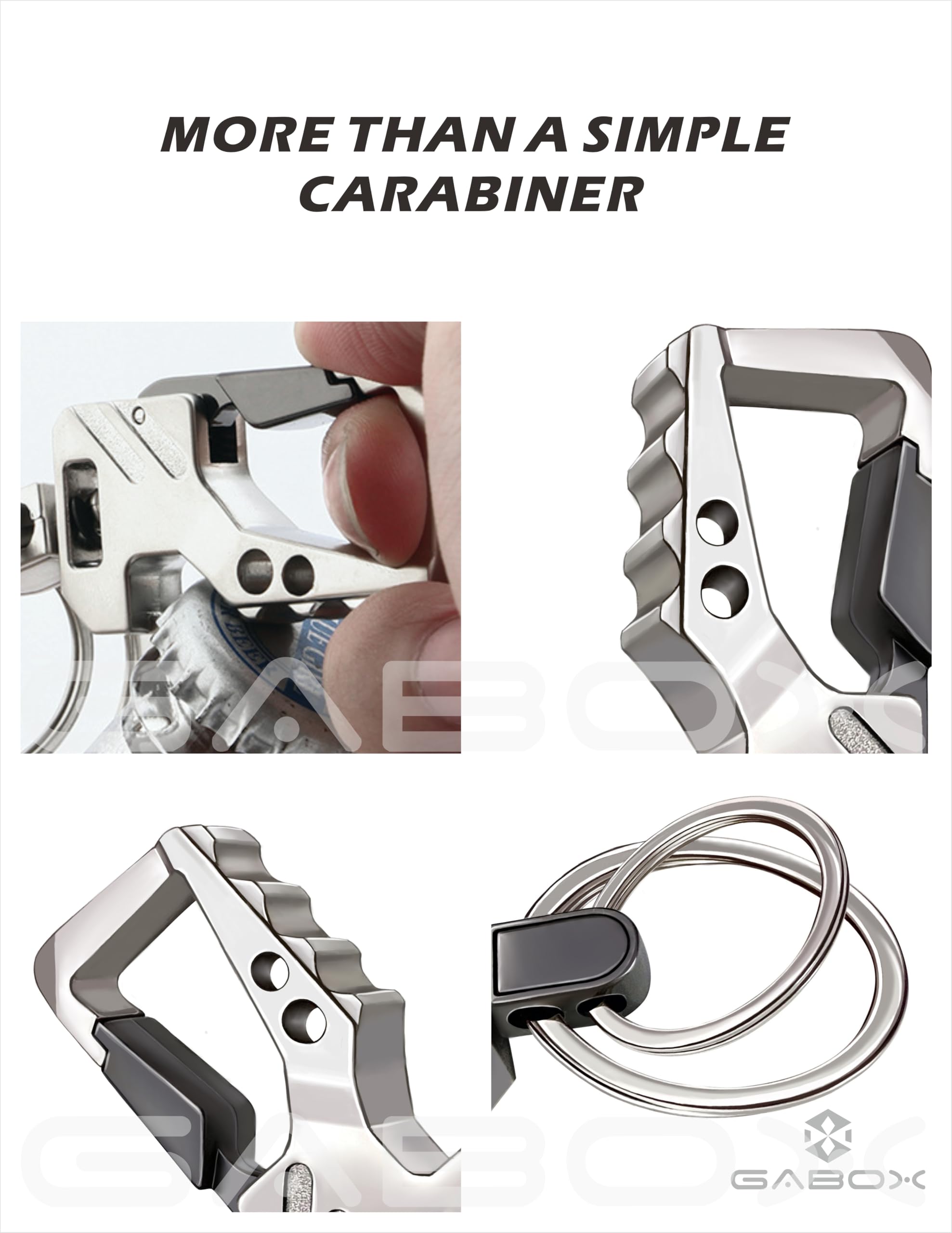 Gabox 2Pcs Key Chains Edc Key Rings Bottle Opener Keychain Car Keys Tactical Carabiner Keychain With Clip Llaveros De Hombre For Men And Women - Heavy Duty, Silver Color