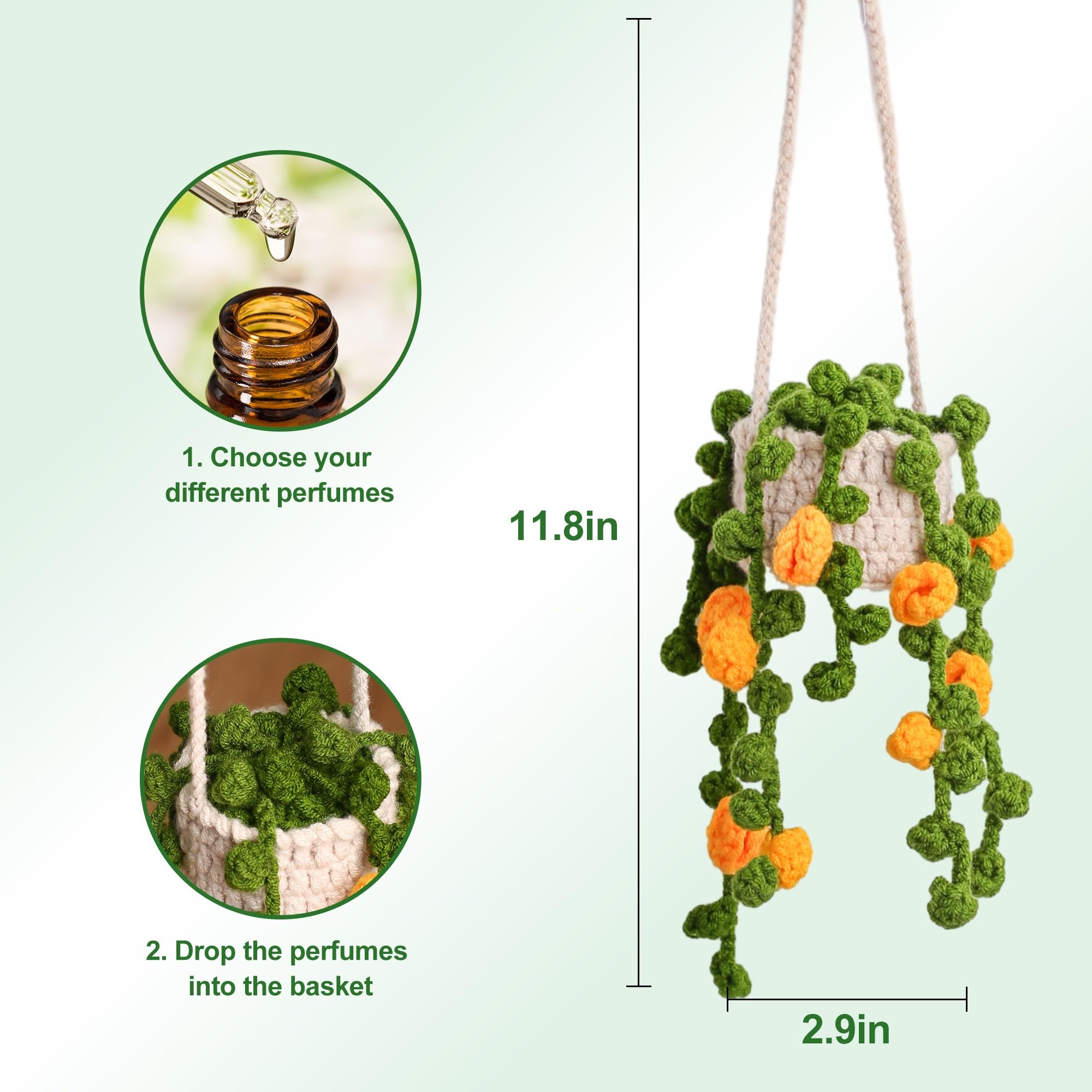 Cute Potted Plants Crochet Hanging Car Accessories Crochet Pendant Rear View Mirror Accessories Swing Car Decoration For Women M