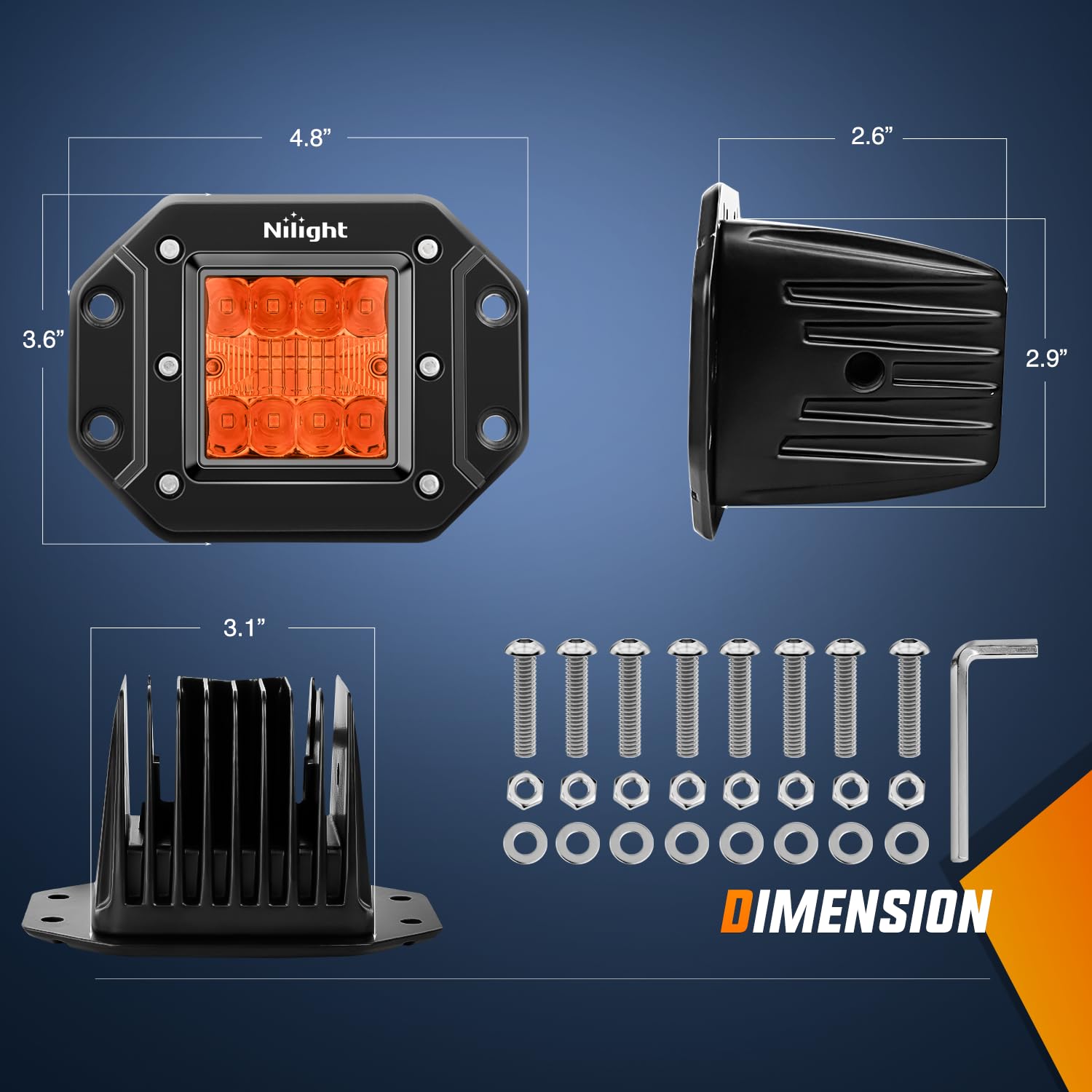 Nilight Flush Mount Led Light Pods 2 Pcs 42 W Amber Upgraded Spot Flood Combo Driving Fog Off Road Bumper Work Lighting For Truc