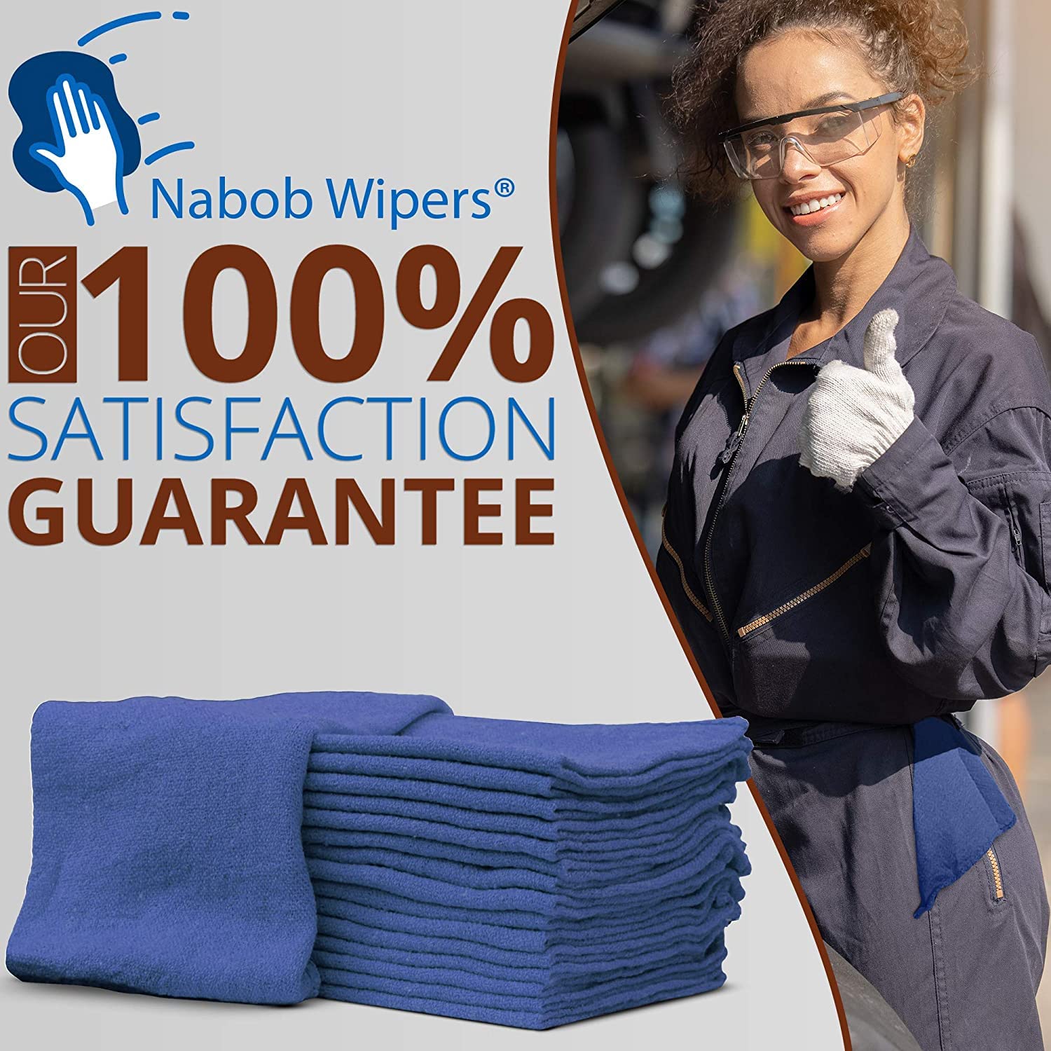 Nabob Wipers Auto Mechanic Shop Towels 500 Pack Bulk Shop Rags 100% Cotton Size 14''X14'' Commercial Grade (500 Pack, Blue)