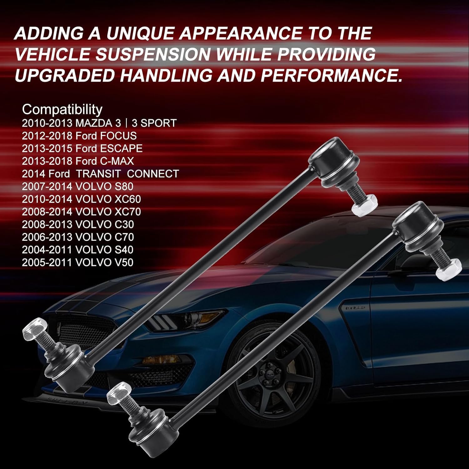 K750554 Sway Bar Links - Front Stabilizer Bar End Links Compatible With 2010-2013 Mazda 3 2012-2015 Ford Focus Escape C-Max 2004