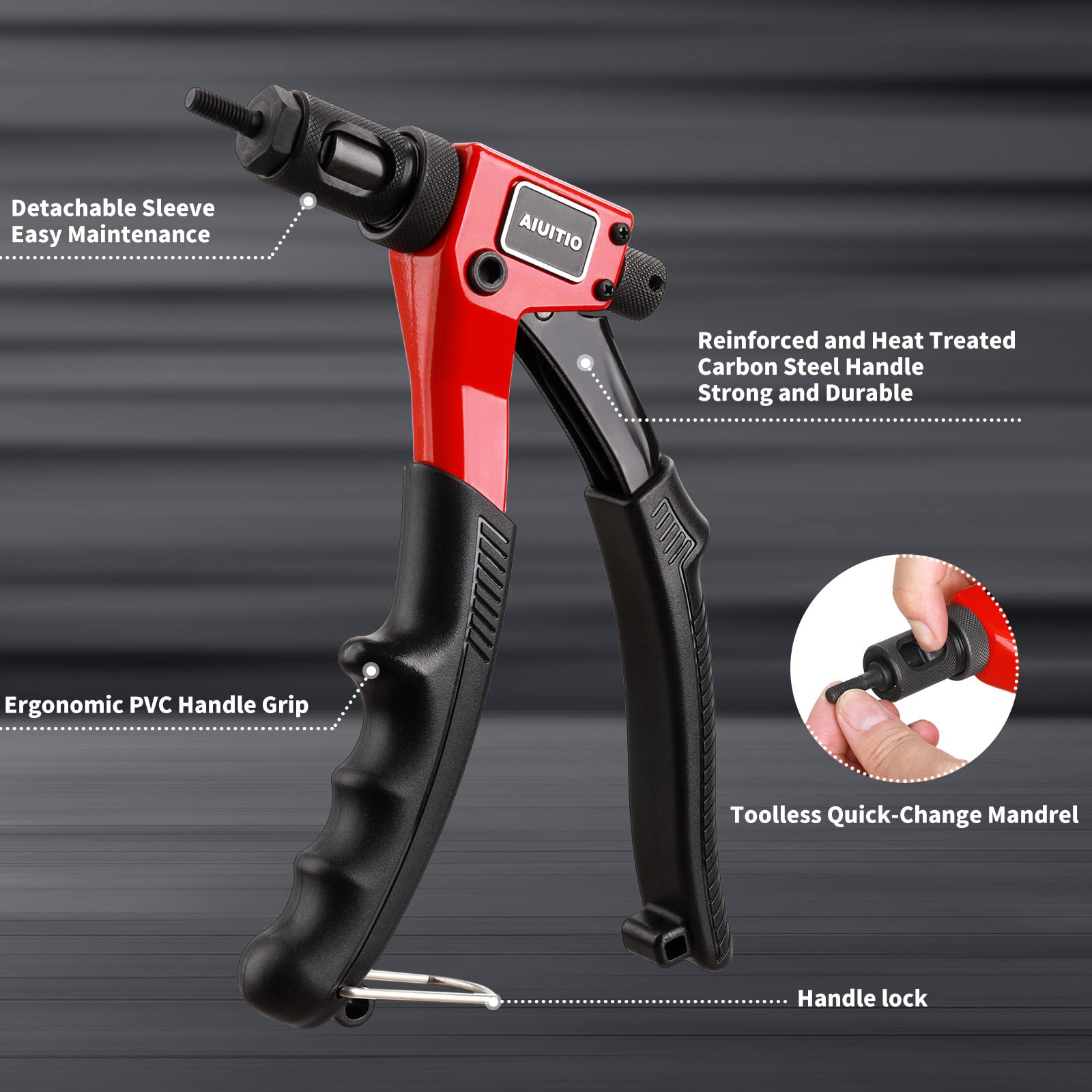 Aiuitio 8 Rivet Nut Tool, Rivnut Tool Kit With 9 Metric And Sae Mandrels, Nutsert Rivet Tool Set With 90Pcs Rivnuts, Sturdy Case Packed, Designed For Tight Space