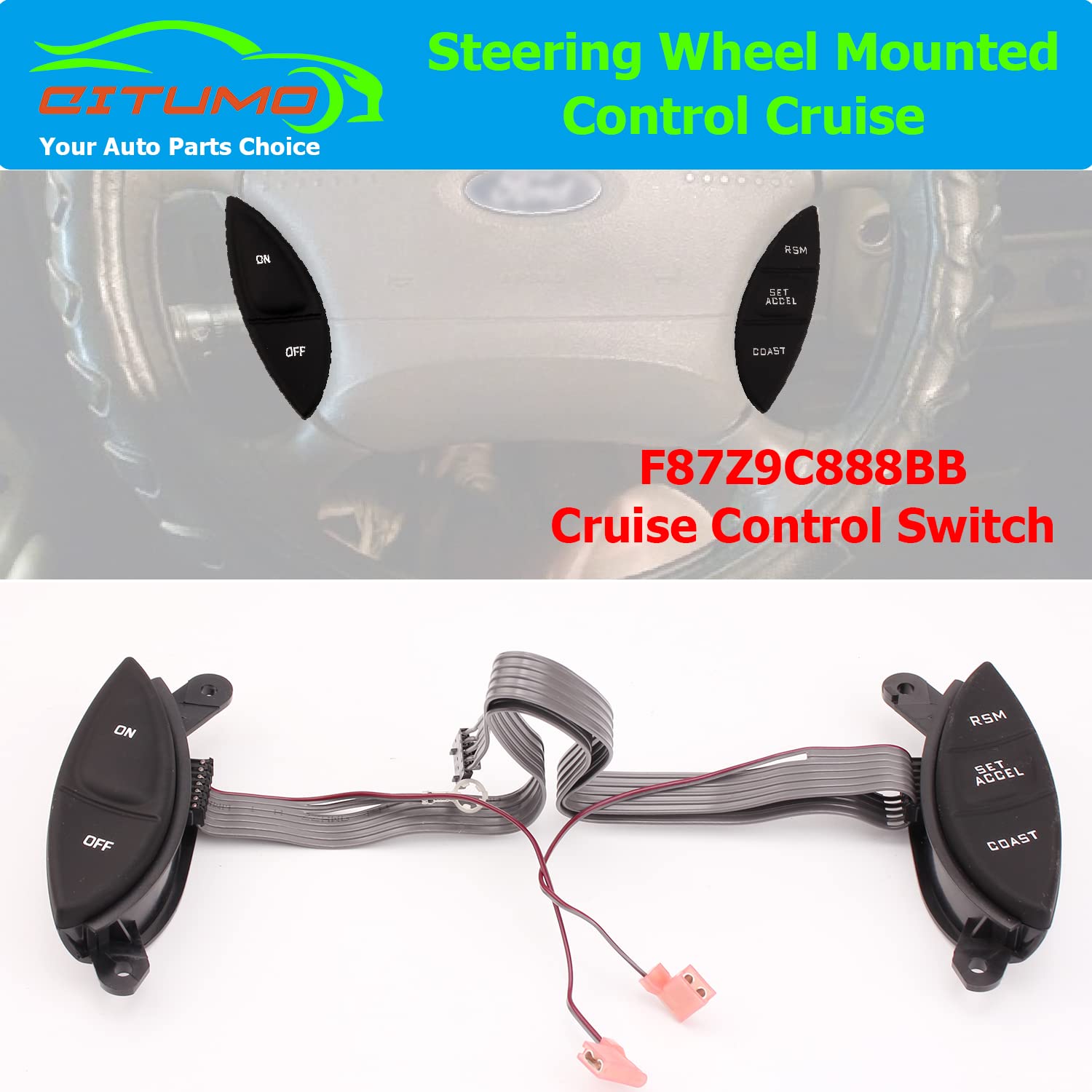 F87Z9C888Bb Steering Wheel Mounted Cruise Control Switch Replacement For Ford 1998-2003 Ranger 2001-2005 Explorer Sport Trac F150 Mercury Mountaineer Mazda B3000, 901399 F87A9D809Ba