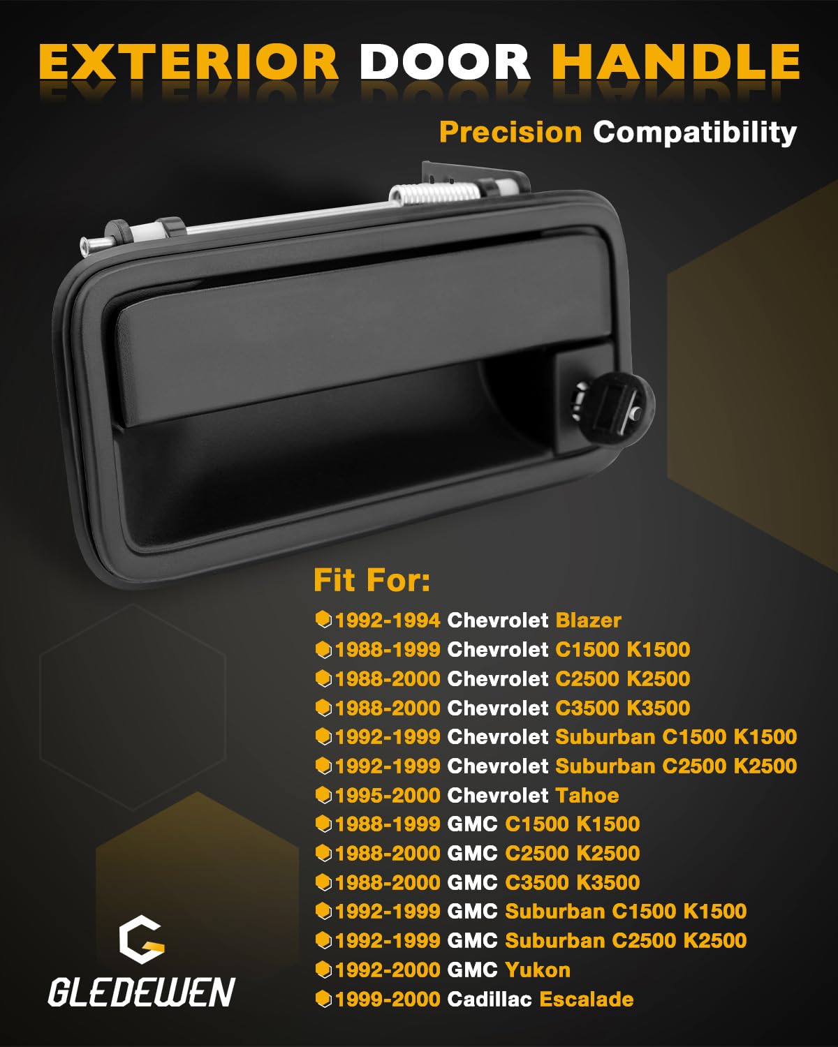 Metal Outside Door Handles, W/ Lock Cylinders & Keys, Compatible With 1988-2001 Chevy K1500 K2500 K3500 C1500 C2500 C3500, Gmc C