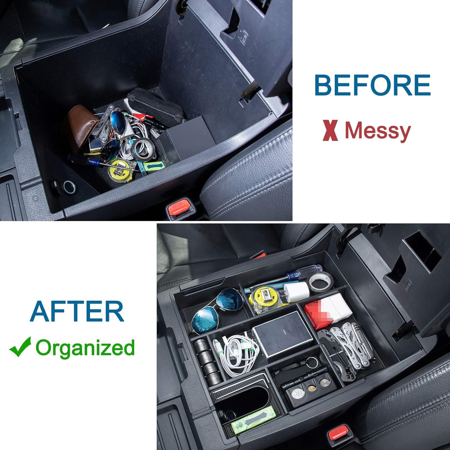 Jdmcar Compatible With Toyota Tundra Accessories 2014-2021 Center Console Organizer, Insert Abs Black Materials Tray, Armrest Se