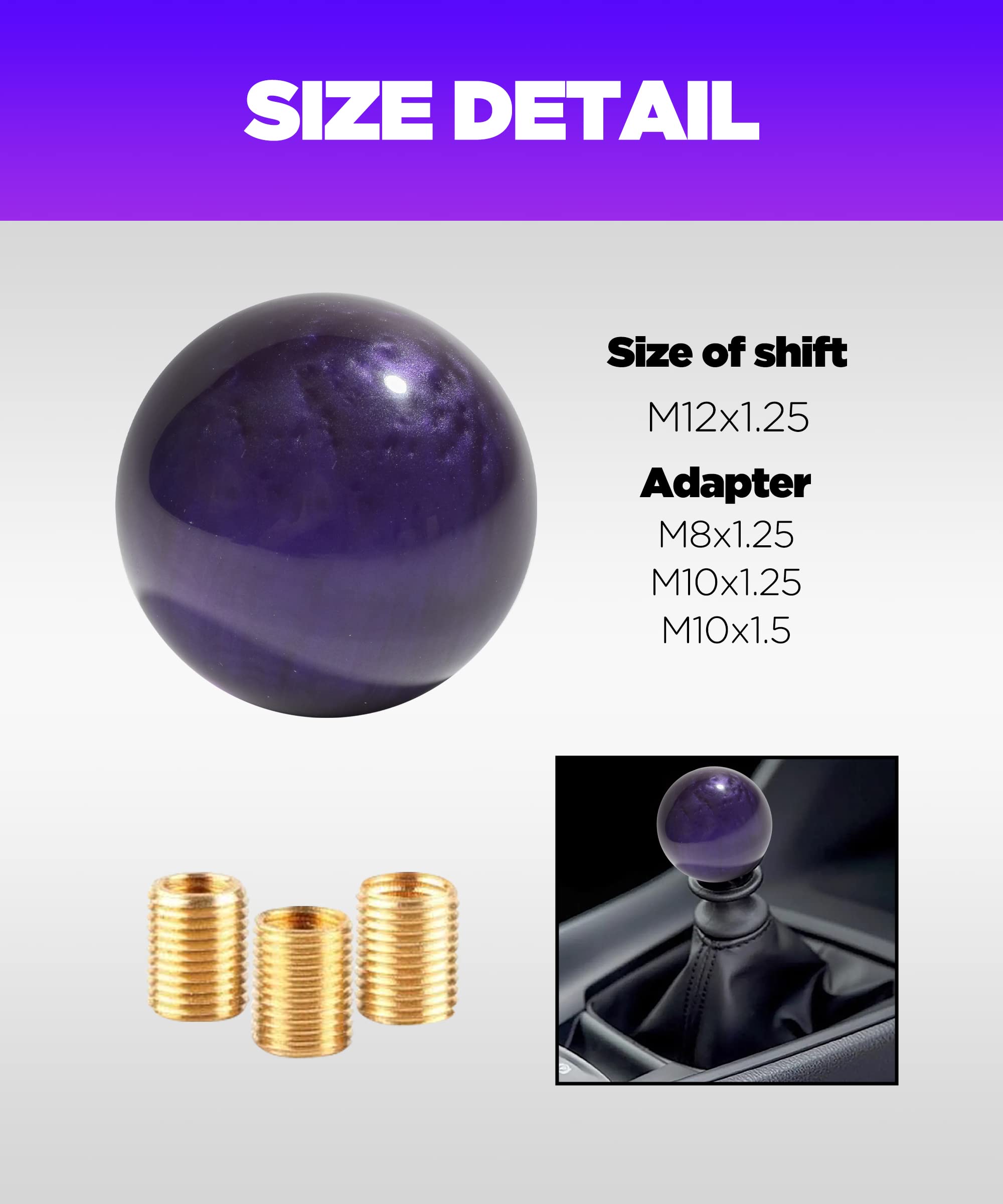 Reswish Round Acrylic Gear Shift, Universal Shifter Knob With 3 Adapters, Fit For Manual Car M 8 * 1.25, M 10 * 1.25, M 10 * 1.5