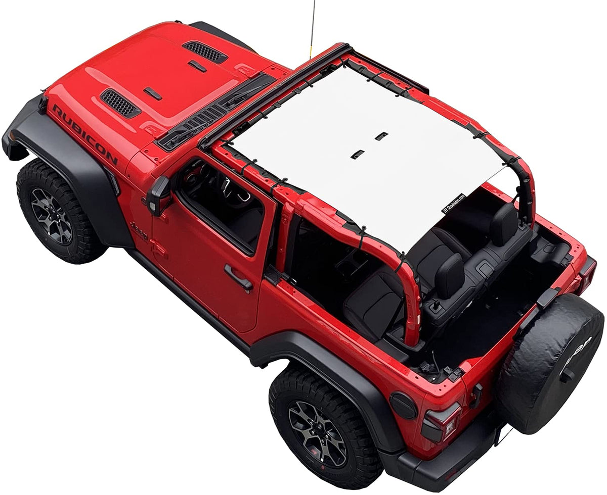 Shadeidea Top Sun Shade For Jeep Wrangler Jl (2018-2023) 2 Door Sunshade Front And Rear - White Mesh Screen Soft Roof Top Cover