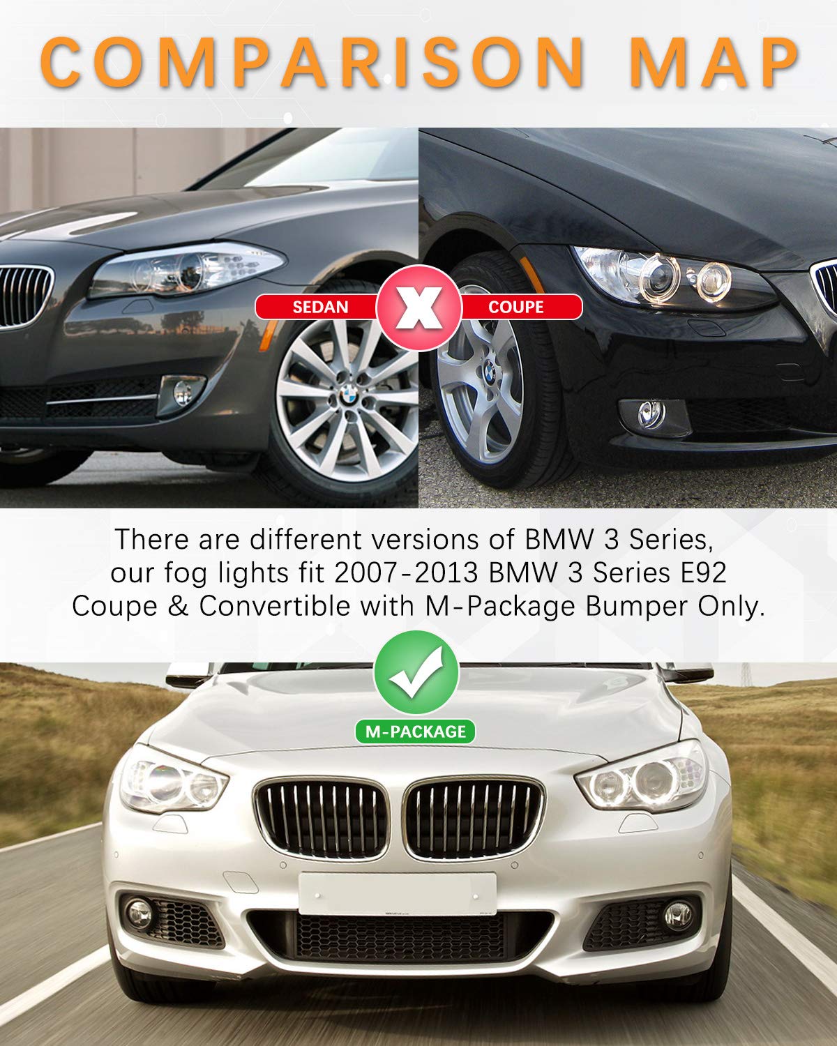 Autowiki Fog Lights Fit For 2007-2013 Bmw 3 Series Coupe E92/ 2014-2016 Bmw 5 Series Sedan F10 (All For M-Package Bumper Models)