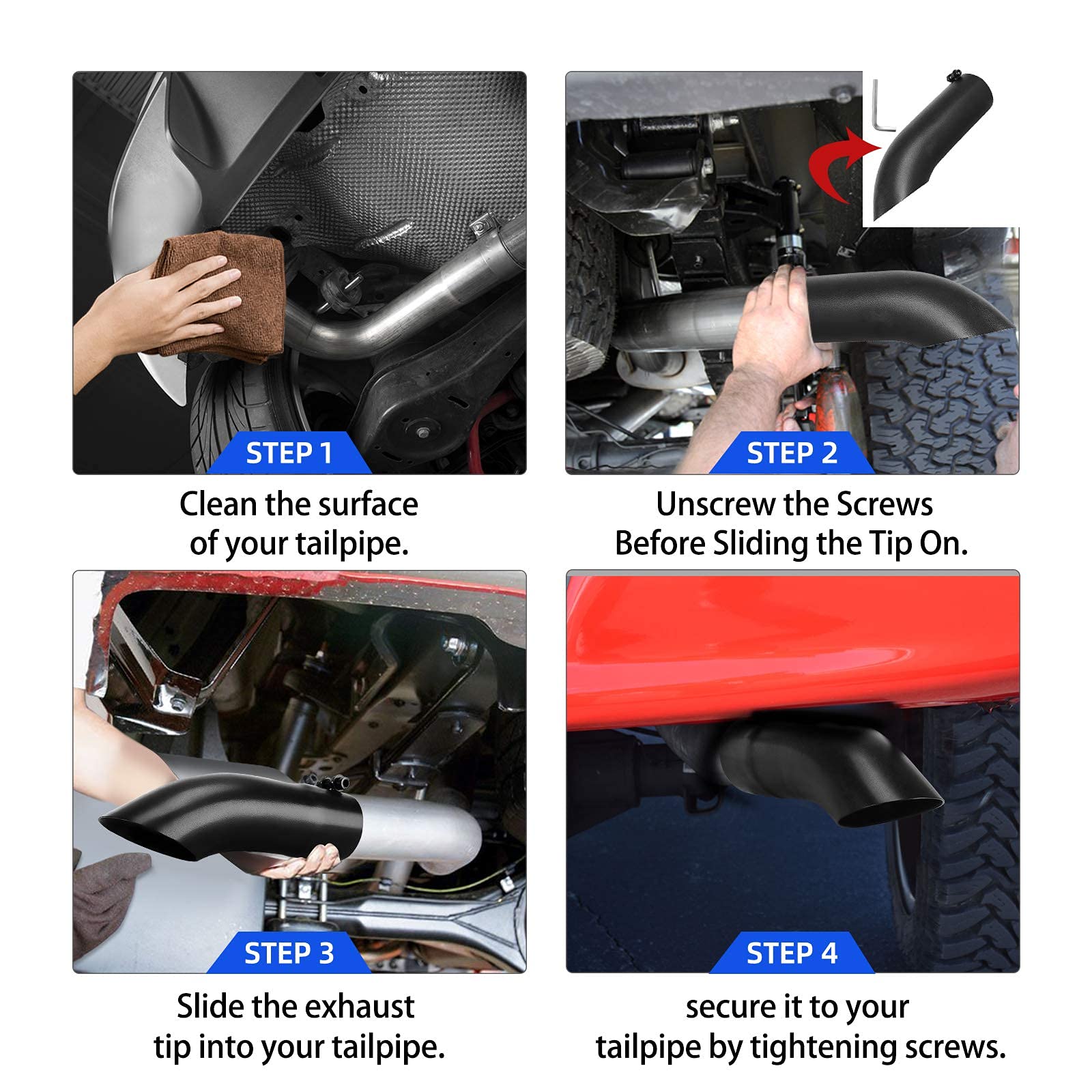 AUTOSAVER88 3 Inch Black Exhaust Tip, 3' Inlet 3' Outlet 12' Long Powder Coated Finish Stainless Steel Turndown Diesel Exhaust Tail Tip for 3-inch Outside Diameter Tailpipe, Turn Down Design, Bolt On