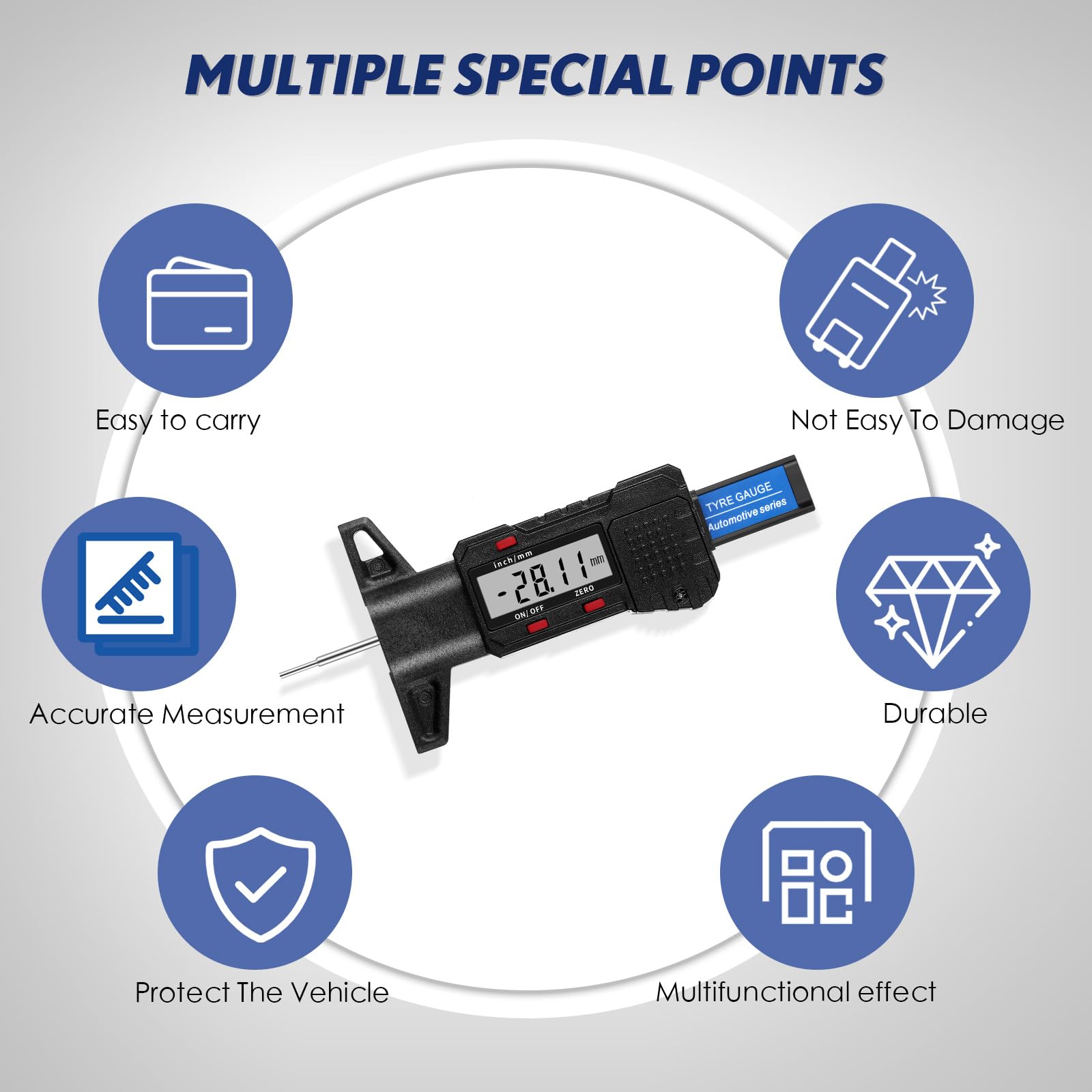 Lcd Display Tire Thread Measuring Gauge Digital Tire Depth Gauge Tire Tread Depth Gauge Digital Tread Depth Gauge Blue Tire Wear Gauge Tread Checker With Inch Mm Conversion For Motorcycle Car Truck