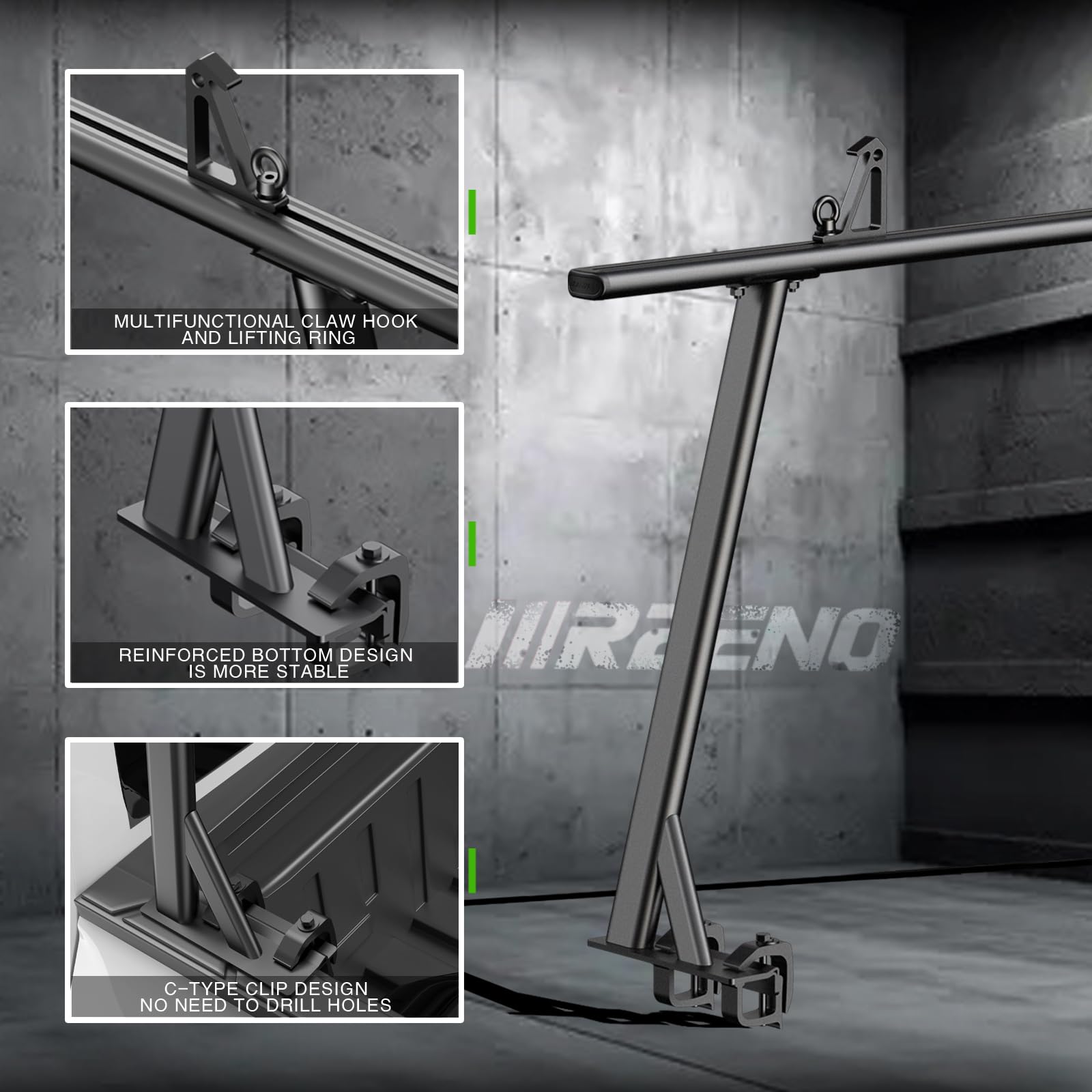 IIIREENO Universal Truck Ladder Rack Compatible with Full Size and Mid Size Pickup Trucks (No Drilling) Textured Black(2pcs)