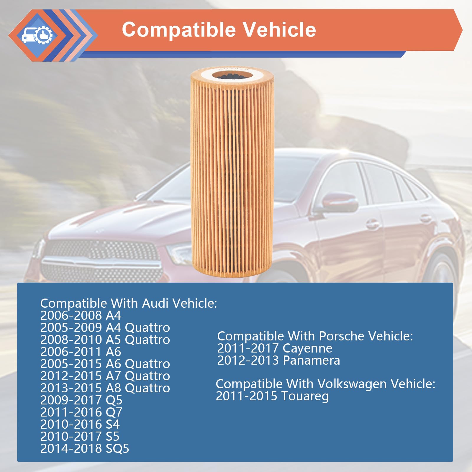 2 Pcs Engine Oil Filter Compatible With 2005-2018 Audi A4 A5 A6 A7 A8 Quattro Q5 Q7 S4 S5 Sq5, 2011-2017 Porsche Cayenne Palamer