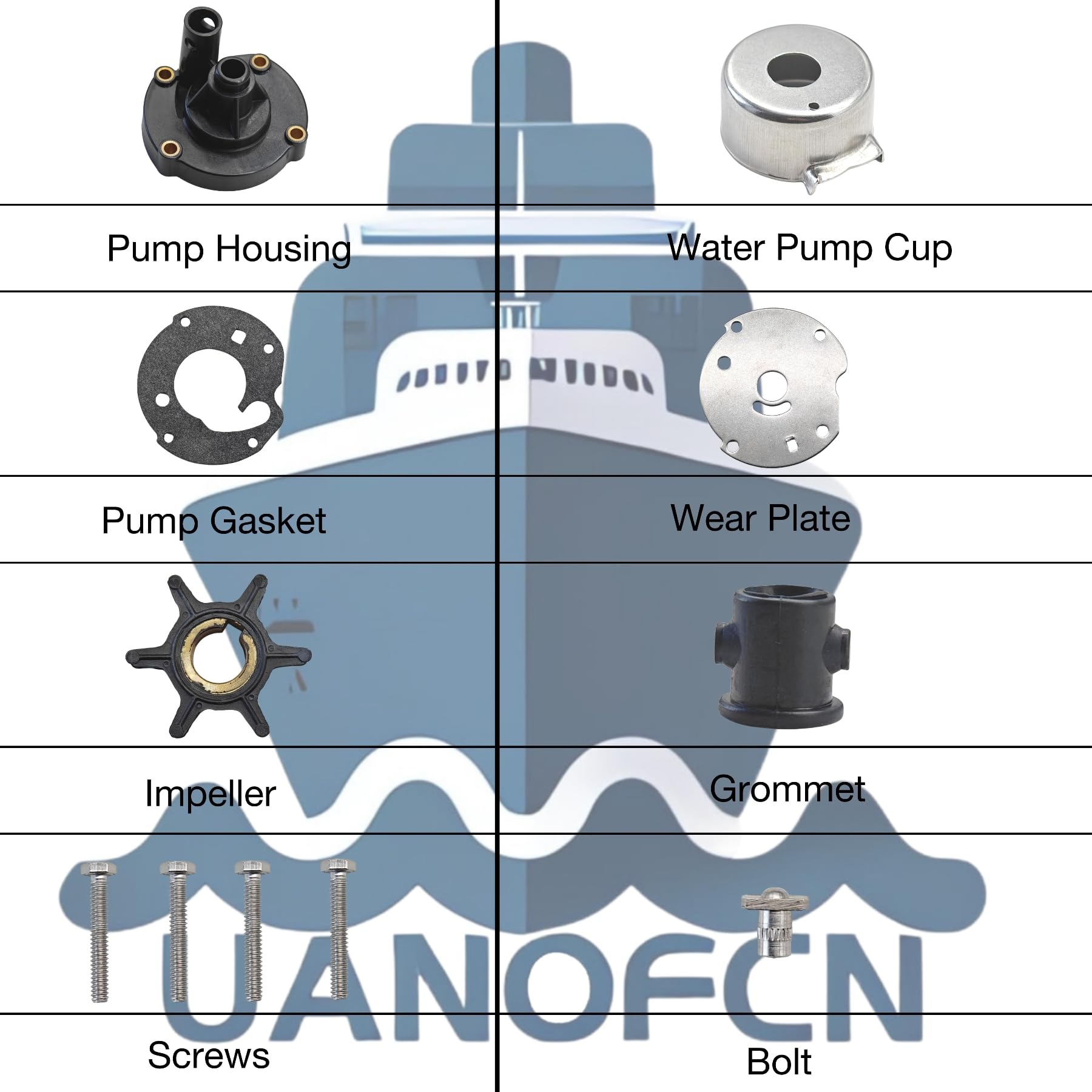 Uanofcn 763758 Water Pump Impeller Kit For Johnson Evinrude Omc 5.5Hp 6Hp 7.5Hp Outboard Models 778166 391391