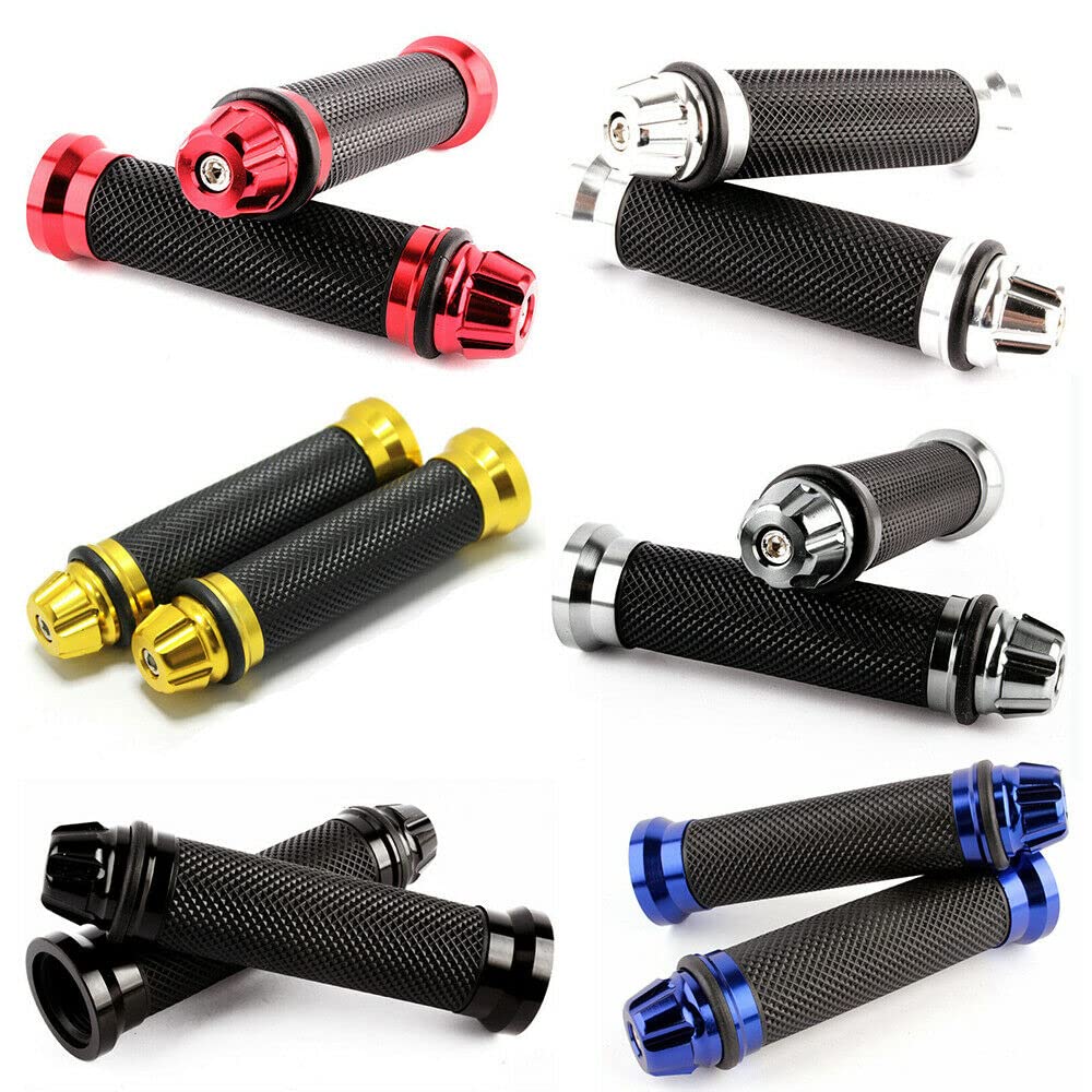 Motorcycle Hand Grips With Bar End Cap, Racing Cnc Aluminum & Soft Rubber Handlebar Universal For 7/8'(22Mm) Handle Bar