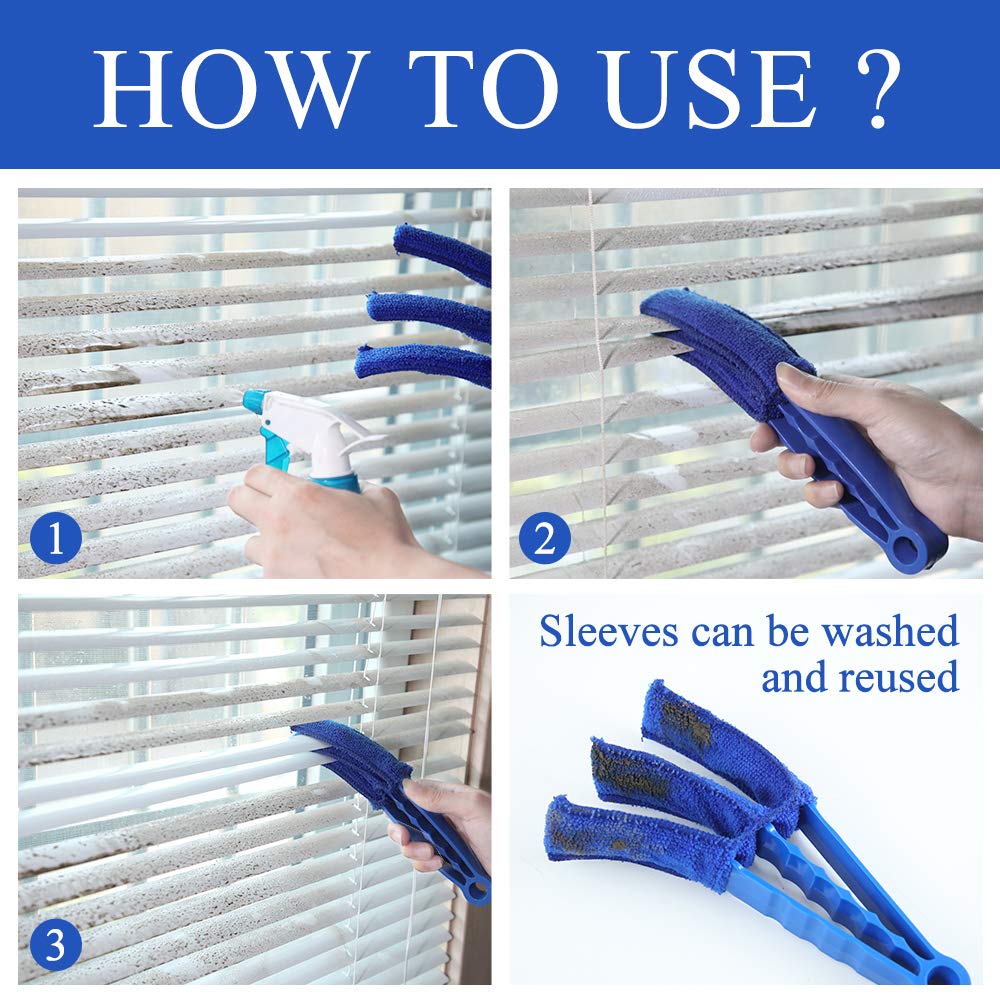 Hiware Window Blind Cleaner Duster Brush With 5 Microfiber Sleeves - Blind Cleaner Tools For Window Shutters Blind Air Condition