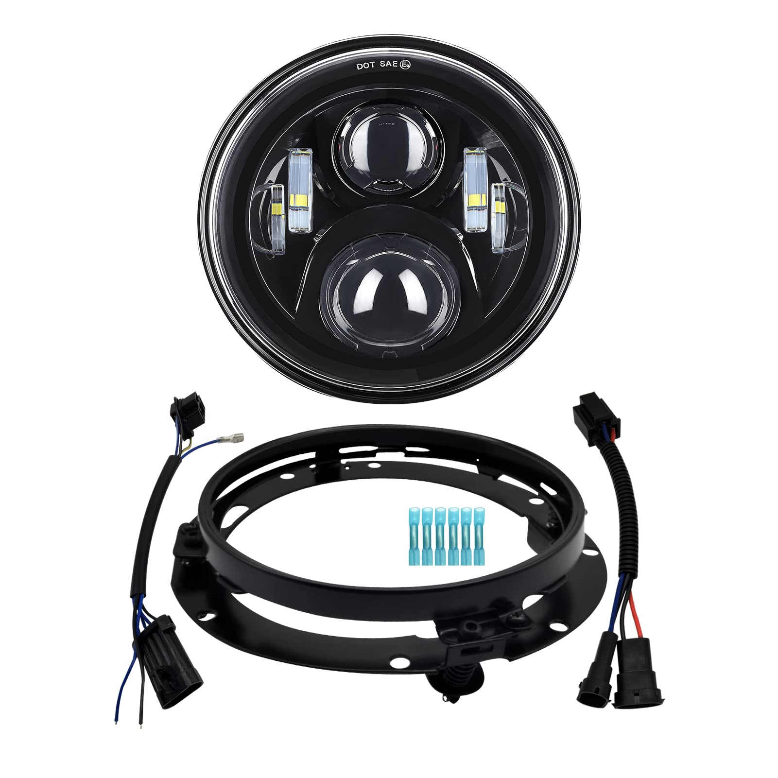 Alyoned 7 Inch Motorcycle Led Headlight Dot Lamp Kit With Mounting Bracket Compatible With Harley Davidson Fatboy Street Glide Heritage Softail Road King Switchback Electra Glide Ultra Classic Black