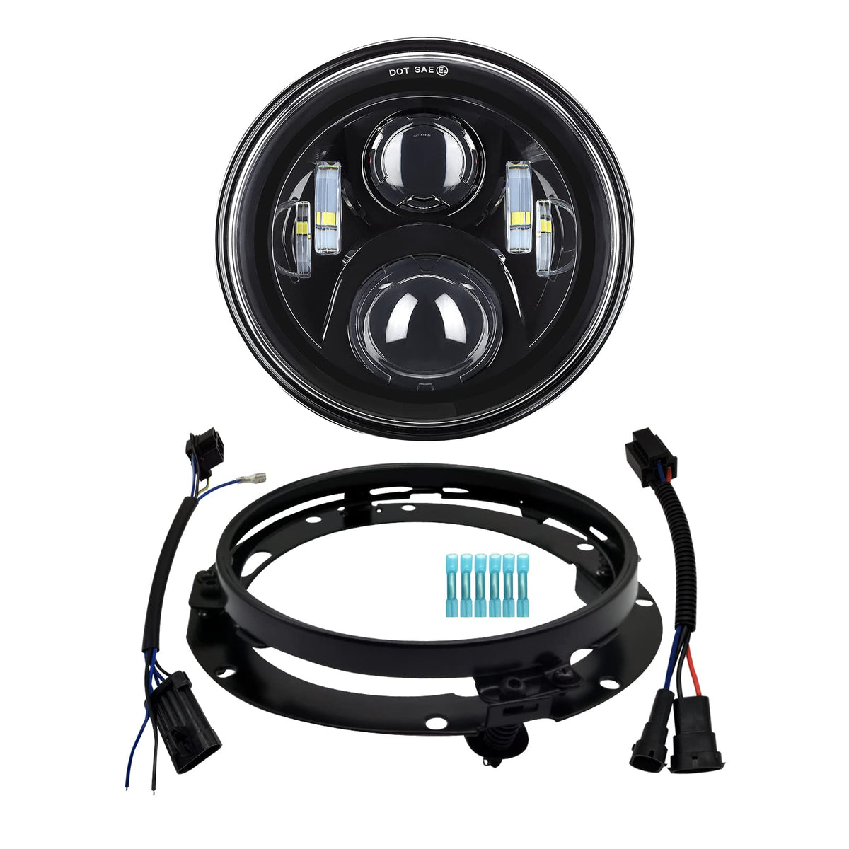 Alyoned 7 Inch Motorcycle Led Headlight Dot Lamp Kit With Mounting Bracket Compatible With Harley Davidson Fatboy Street Glide H