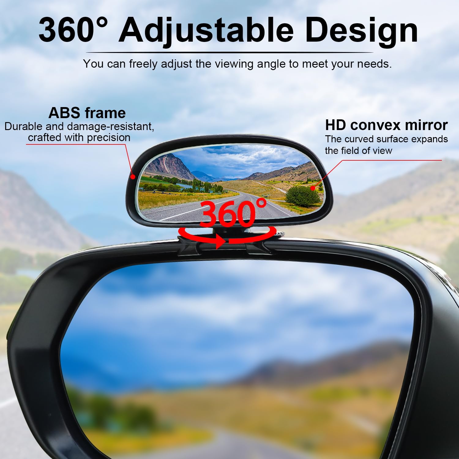 Livtee Blind Spot Mirror, Hd Glass Frameless Convex Rear View Mirrors Exterior Accessories With Wide Angle Adjustable Stick For