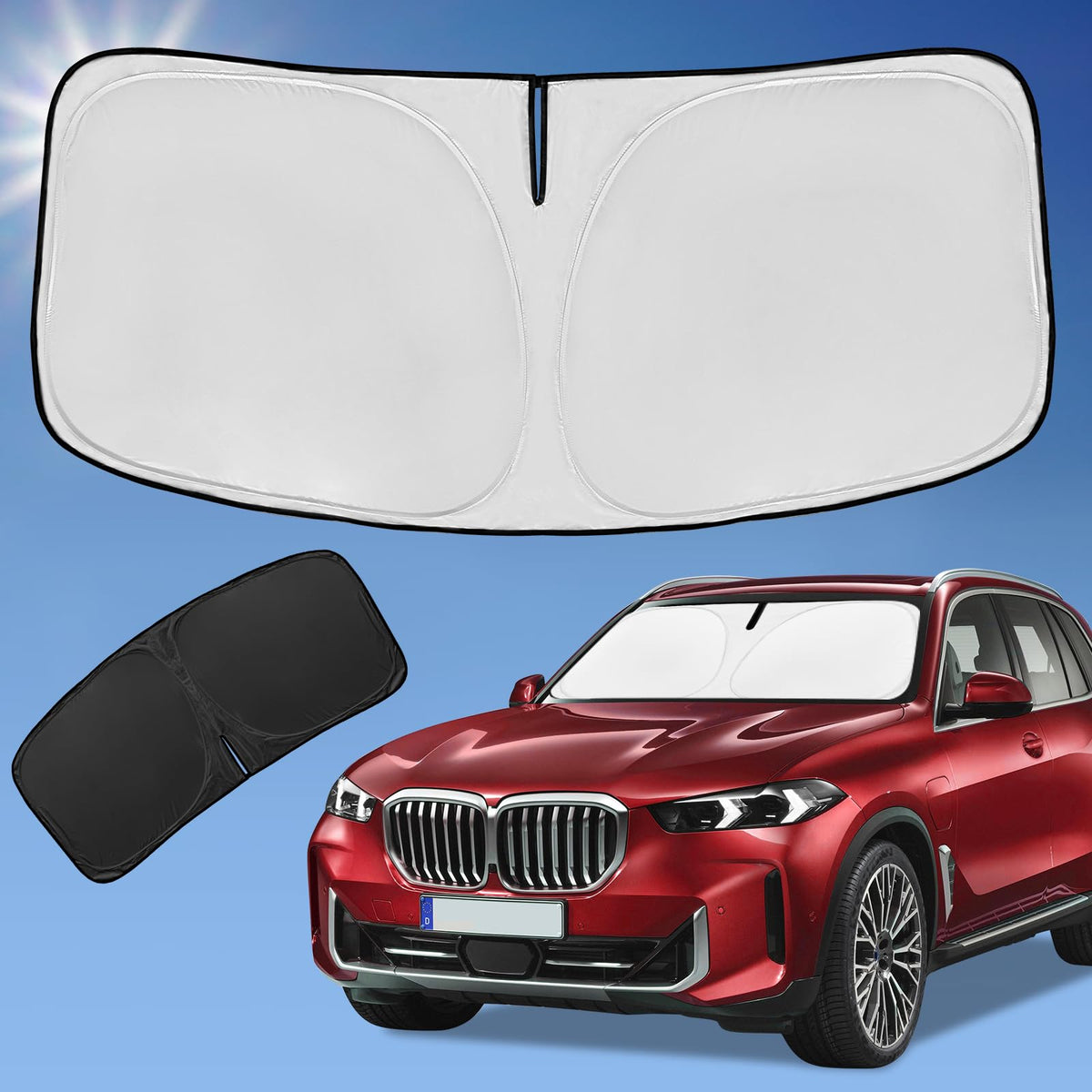 Sun Shade Sunshade for 2025 BMW X5 Windshield Cover, 4-Layer Front Window Shade Custom fit BMW X5 M Sport xLine SUV 2019-2024 Su