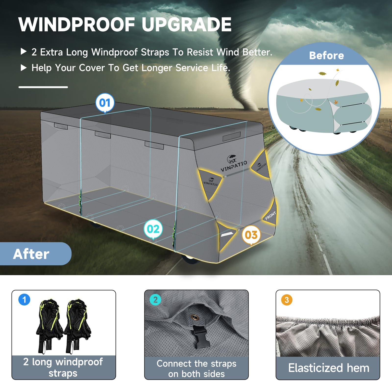 Vinpatio Class C Rv Cover Extra Thick 7 Layer Top, Fits 20'-23' Rv, Heavy Duty Windproof Class C Cover, Waterproof Anti-Uv Campe