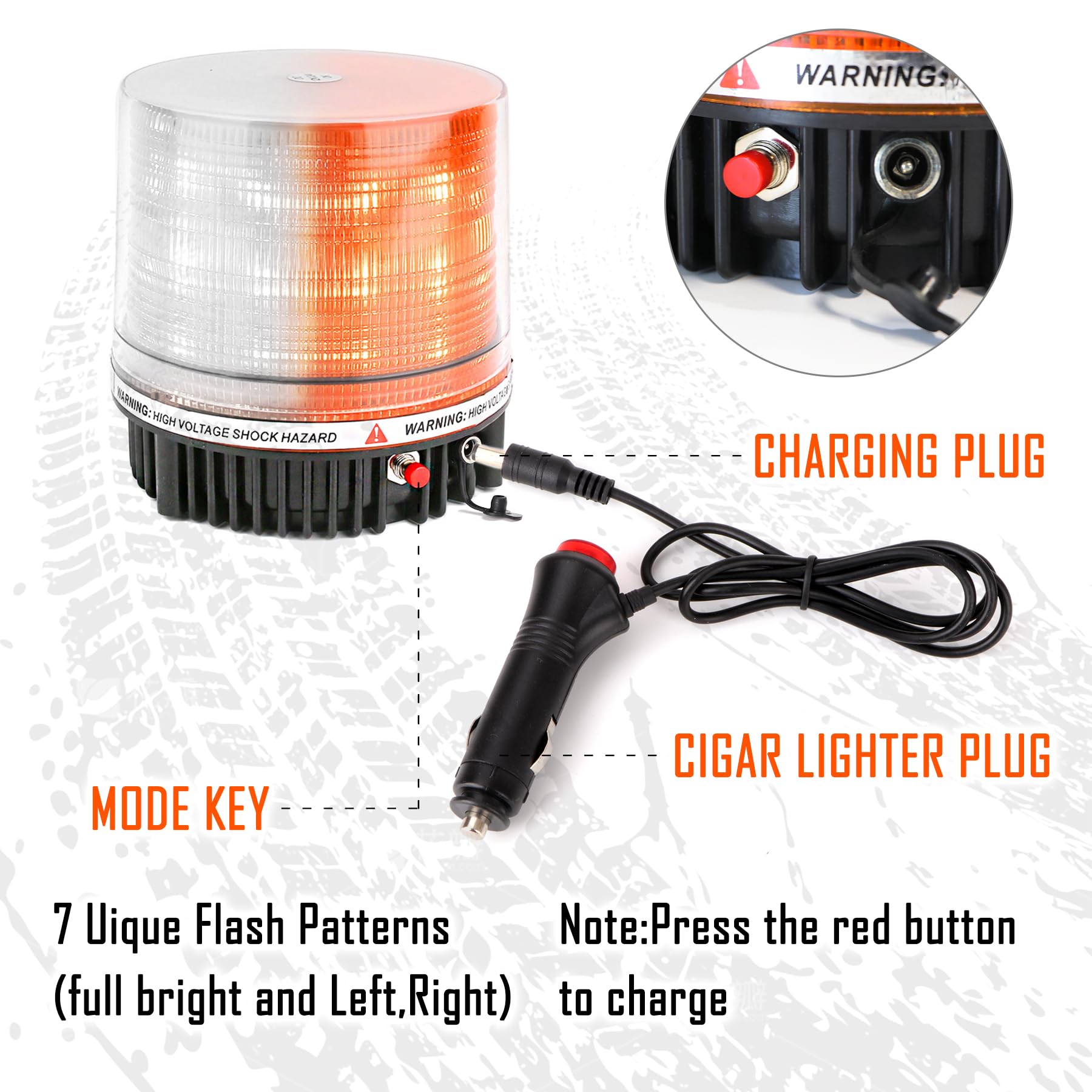Le-Jx Amber/White Wireless Rotating Beacon Orange Battery Led Strobe Warning Light Roof Top Plow Hazard Flash Emergency Lights 1
