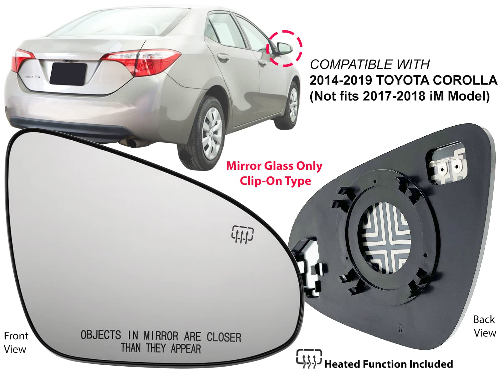 Apa Replacement For Exterior Rear View Mirror Glass Heated 2014-2019 Corolla Passenger Right Side 8793102F90 To1325117