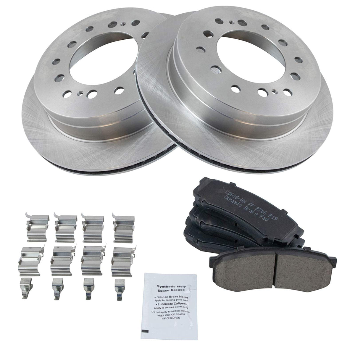 TRQ Rear Brake Pad & Rotor Kit Brake Pads Brake Rotor Ceramic Compatible with 2003-2009 Lexus GX470 Toyota 4Runner 2007-2009 FJ 