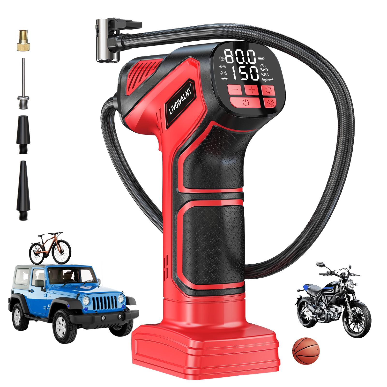 Tire Inflator Portable Air Compressor Compatible With Milwaukee 18V Battery, LIVOWALNY 150PSI Air Pump Cordless Tire Pump Digita