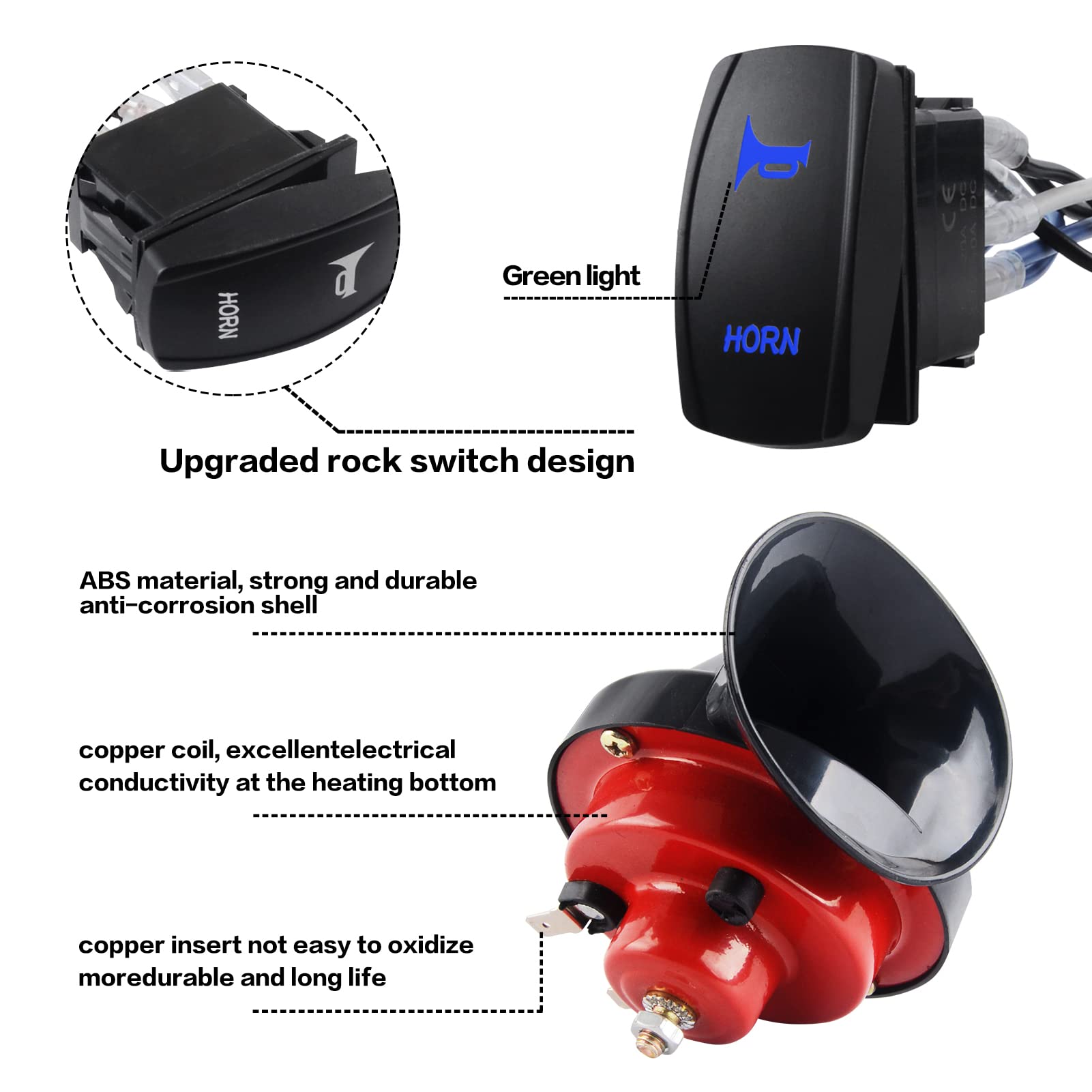 Loud Utv Horn Kit,Rzr Horn Kit With Rocker Switch 12V For Polaris Rzr Ranger, Pro Xp, Can Am, Up To 2021