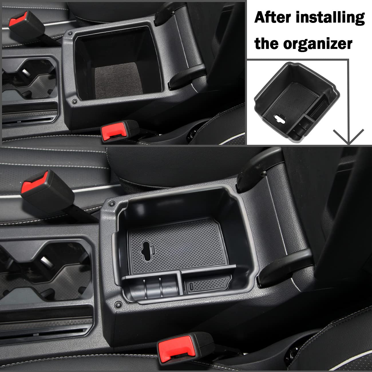 Tacorbo Center Console Organizer Compatible With 2022 2023 2024 Taos And 2018 2019 2020 2021 2022 2023 2024 Tiguan Accessories Armrest Secondary Storage Box, Interior Abs Insert Glove Box Tray,Black