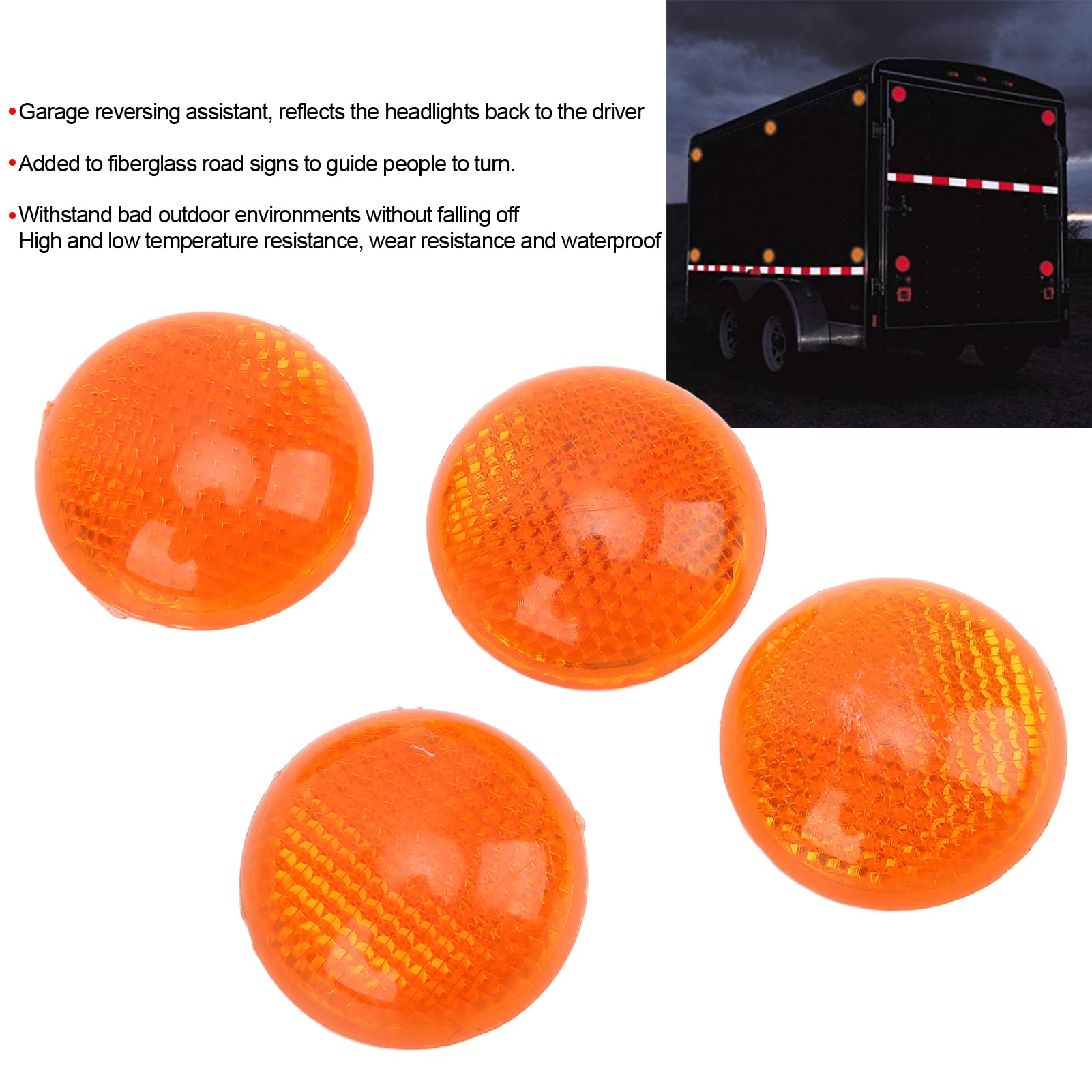 Aramox Round Reflector, 4Pcs/Set 1.65In Universal Orange Round Reflector Reflective Sticker High Visibility Warning Weatherproof For Motorcycle Car Truck