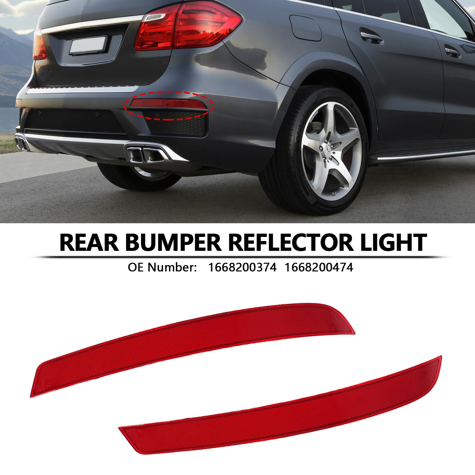 Bomunik Rear Bumper Reflector 2012-2019 For Benz GL320 GL450 GL550 W166 13-16 GL Class Replacement number # 1668200374 (left rea