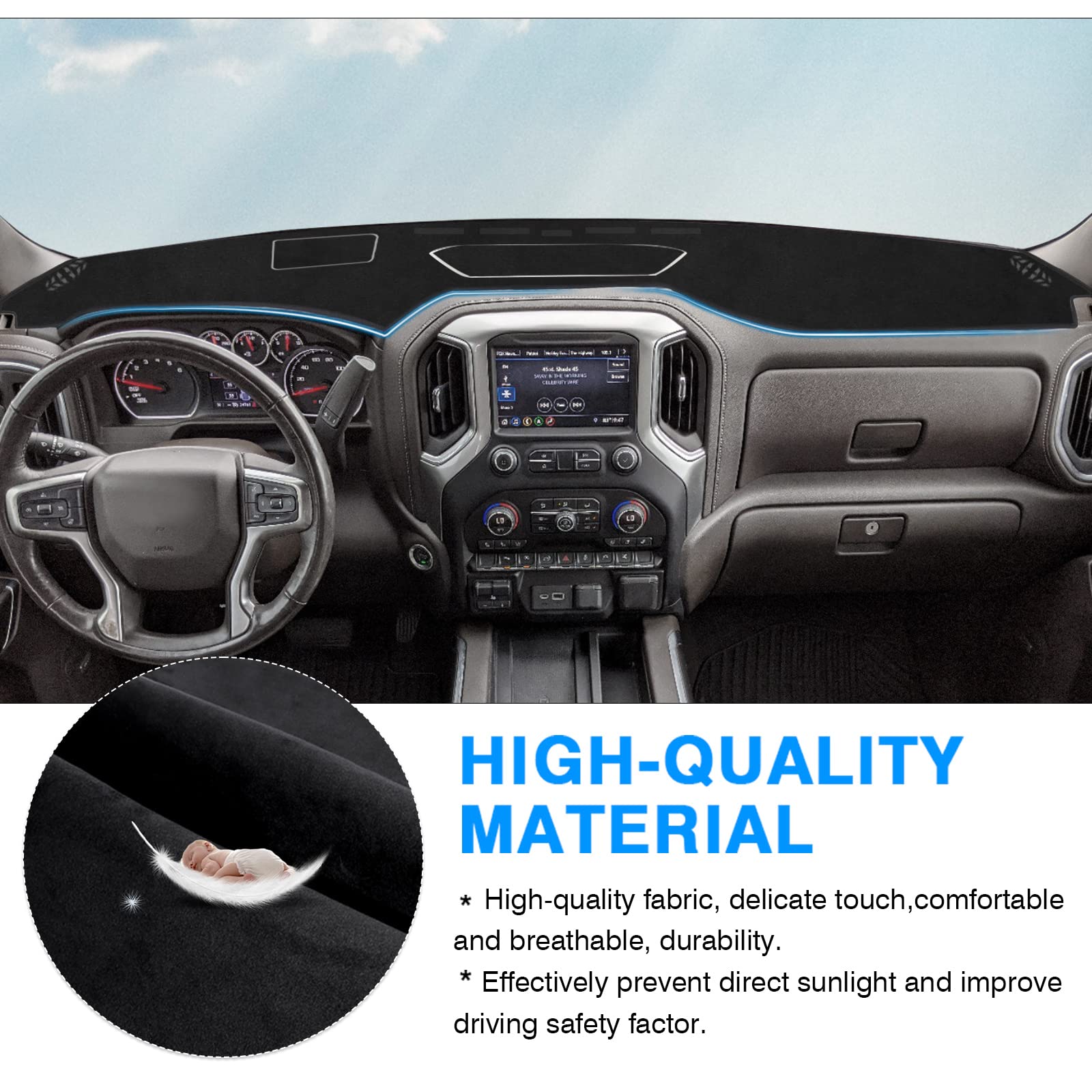 Autorder Dashboard Cover Mat For 2019-2023 Chevy Silverado 1500 2500Hd 3500Hd/Gmc Sierra Accessories Dash Cover Flannel Dash Mat Sunshade Protector(Just Fit The Models Without Forward Collision Alert)