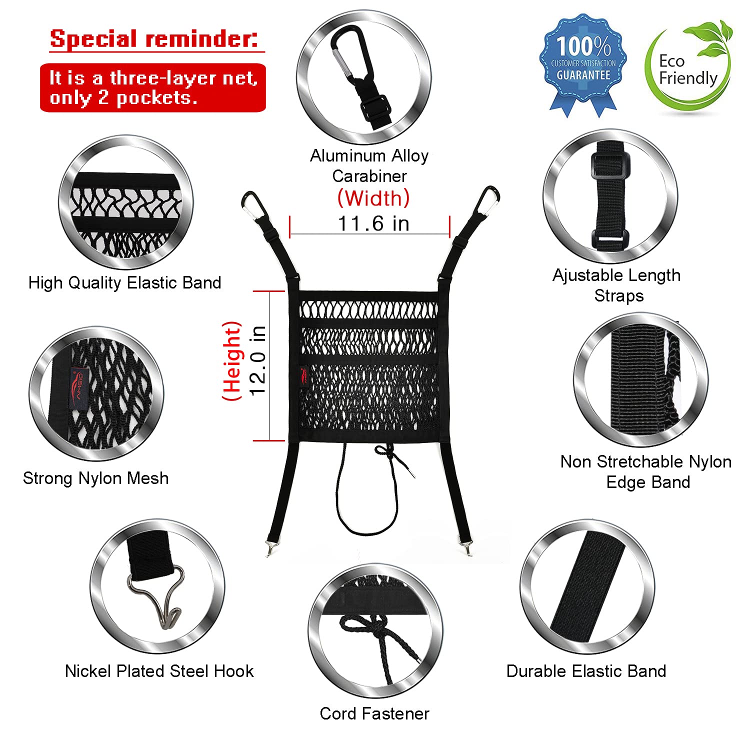 Ameiq Car Accessories, Car Organizer Storage Between Front Seats, Car Purse Holder, Handbag Holder Of 3 Layers Mesh Net Pocket Bag, Backseat Dog Pet Barrier, Patented