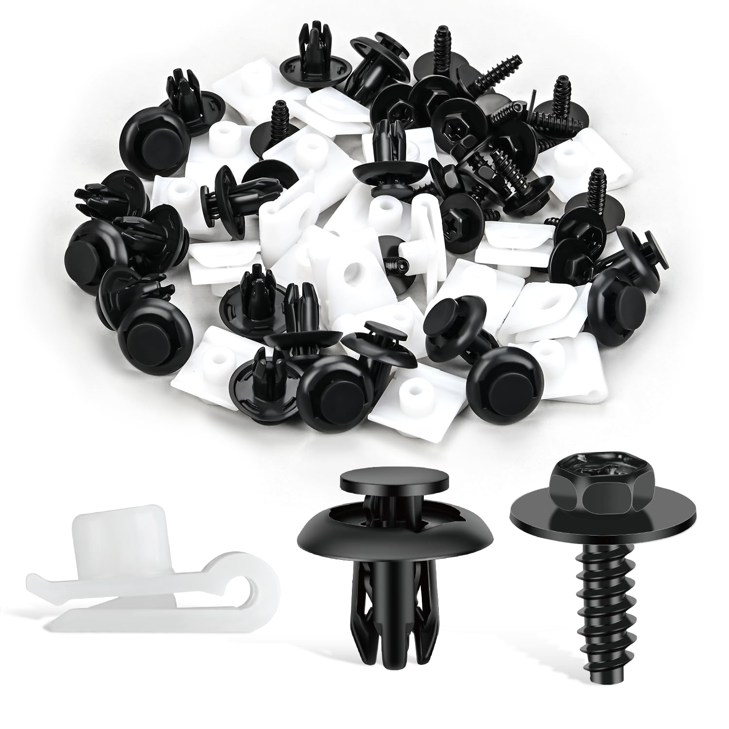 Gooacc 60Pcs Fender Liner Bumper Cover Splash Shield Hex Head Screw With Nylon U Nuts Push Bumper Fastener Rivet Clips For Faste