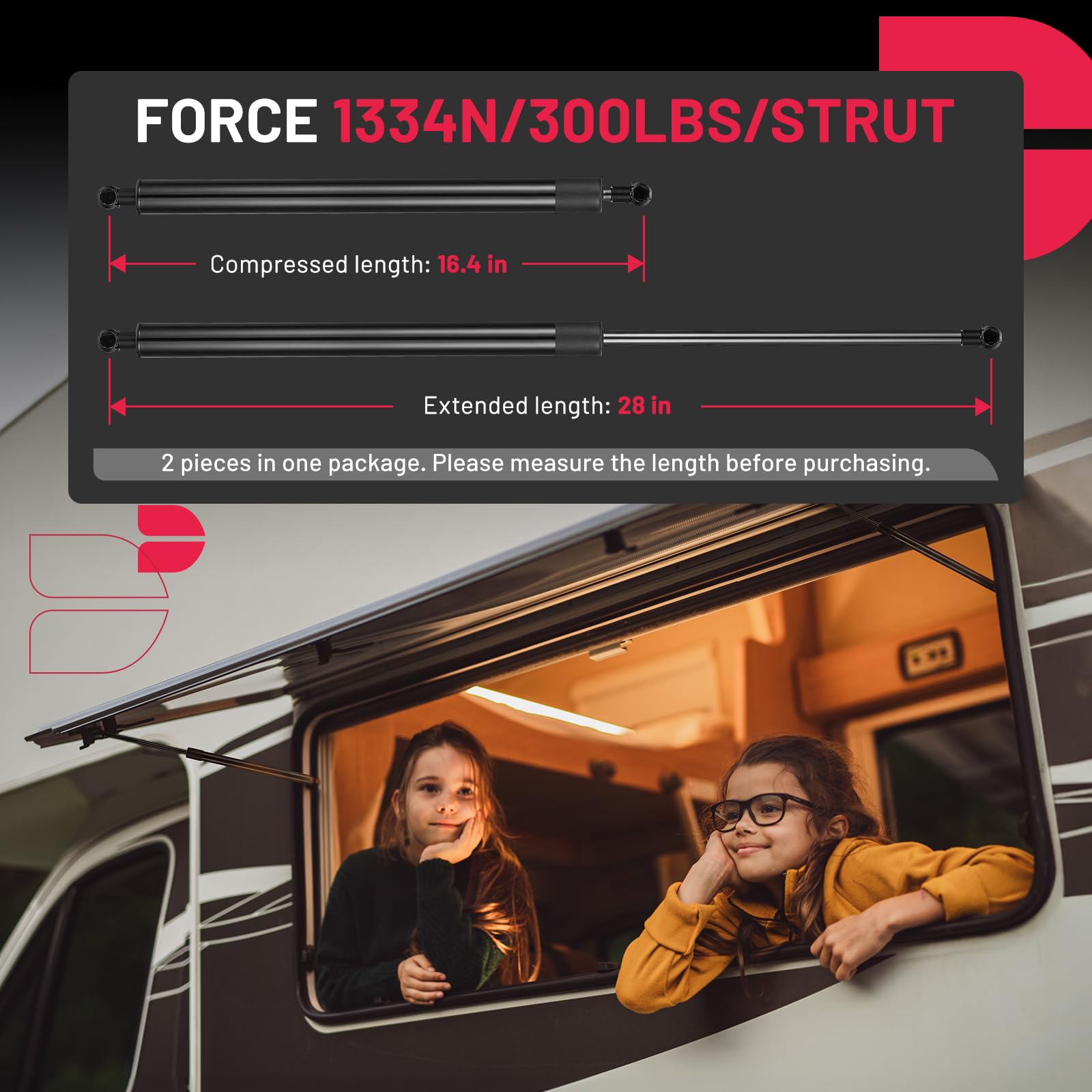 Bdfhyk Sf280M300 28Inch 300Lbs (1334N) Gas Shocks Struts Lift Support For Heavy-Duty Diy Builds,Murphy Bed,Sled Trailer,Tonneau