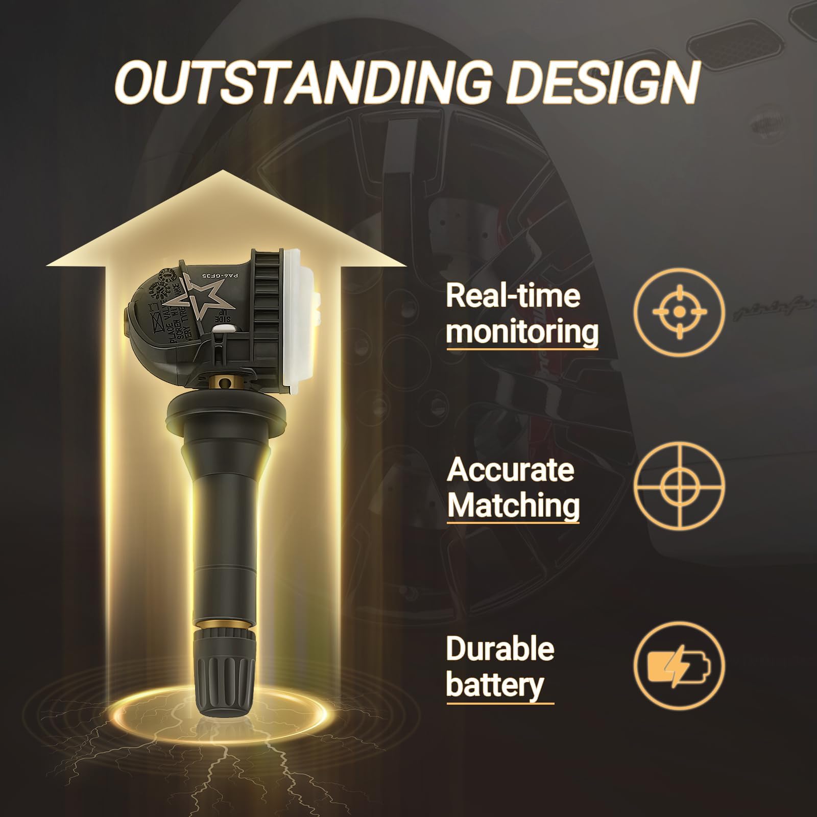 Tpms Sensor Gm, 4Pcs 315Mhz Tire Pressure Monitoring Sensor Replacement For Chevy Silverado Gmc Buick Cadillac Hummer Pontiac Saab Saturn - Replaces# 13598771 13598772 13586335 13581558