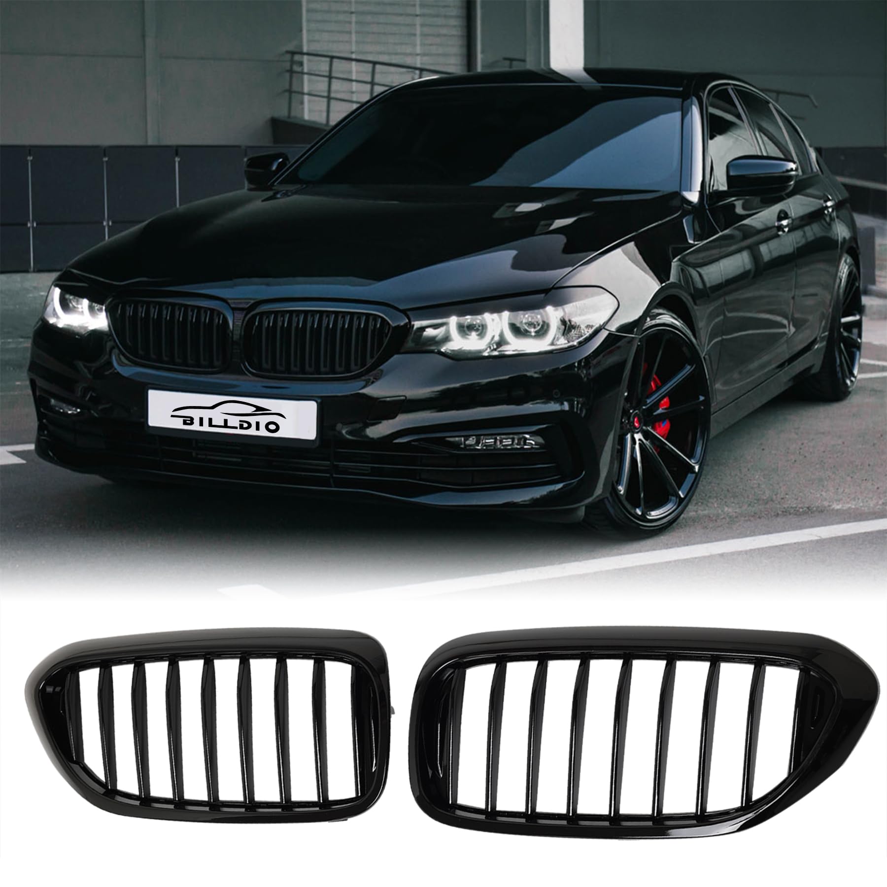 Billdio G30 Grille - Black Kidney Single Slats Grill Compatible With Bmw 5 Series 2017 2018 2019 2020 530E 530E Xdrive 530I 530I