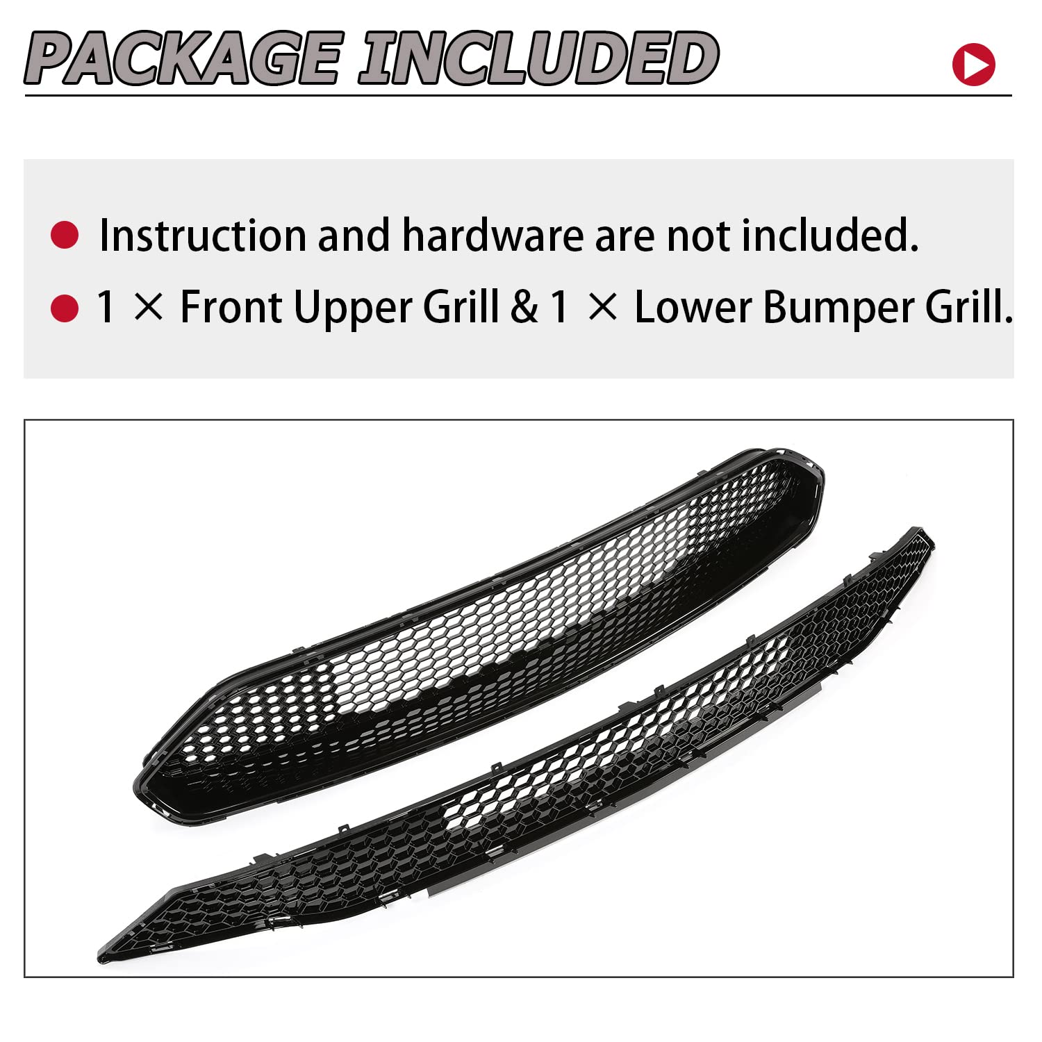 HECASA Upper + Lower Grille Compatible with 2018-2023 Ford Mustang Black Honeycomb Style Bumper Grill