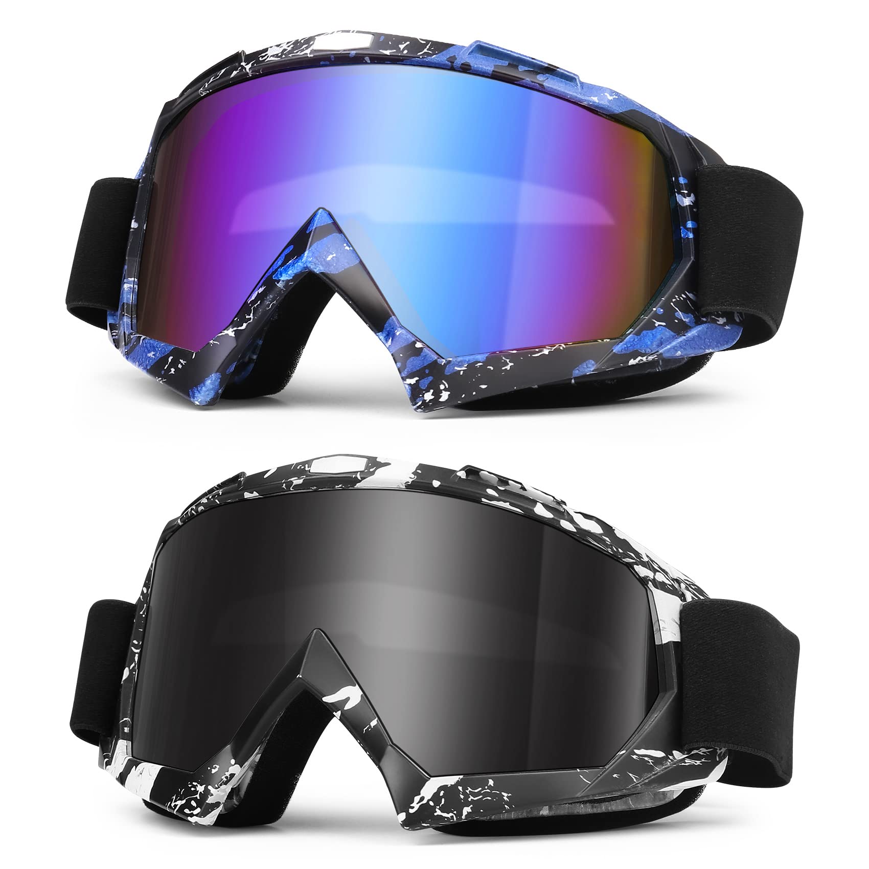 Micnaron ATV Goggles, 2-Pack Dirt Bike Goggles, Motorcycle Goggles, MX Goggles Powersport Goggles Ski Goggles for Men Women Adul