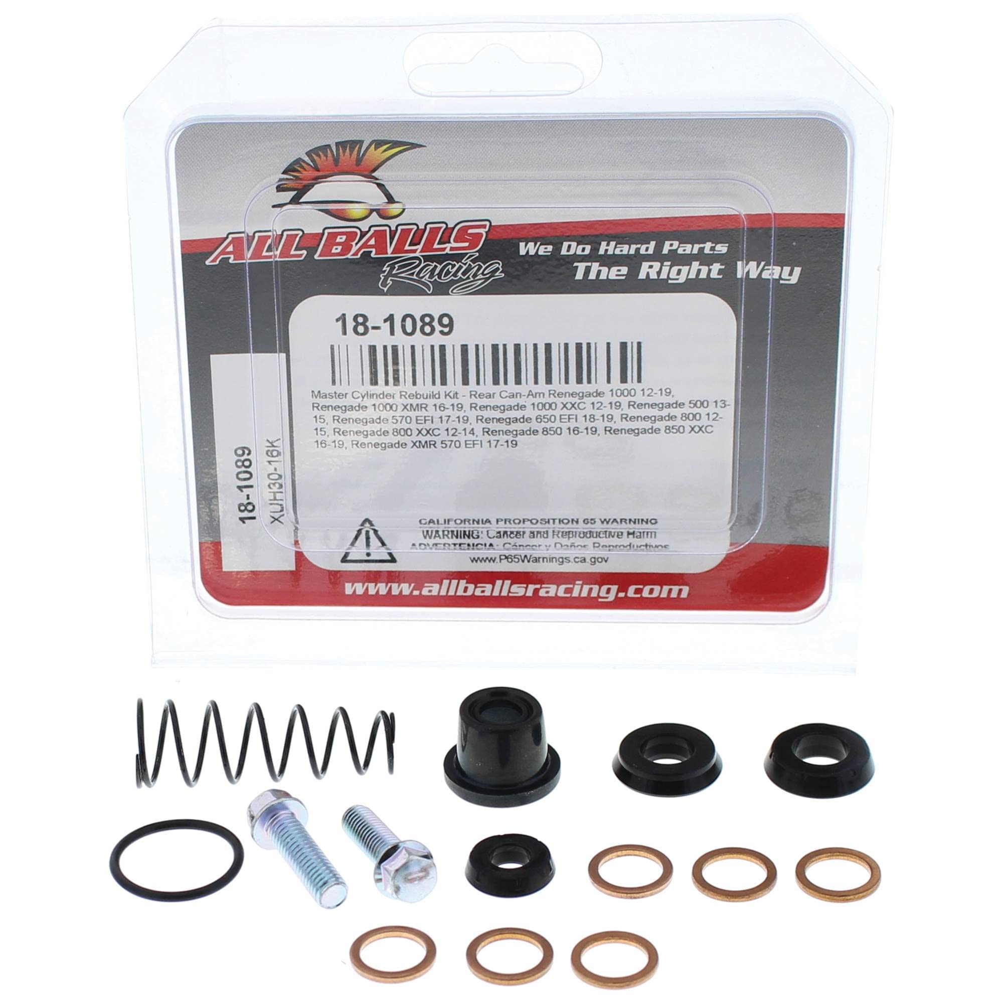 All Balls Racing 18-1089 Master Cylinder Rebuild Kit Rear Compatible With/Replacement For Can-Am Renegade 1000 2012-2018, Renegade 570 Efi 2018, Renegade 800 R 2012-2015, Renegade 800 R Xxc 2012-2014