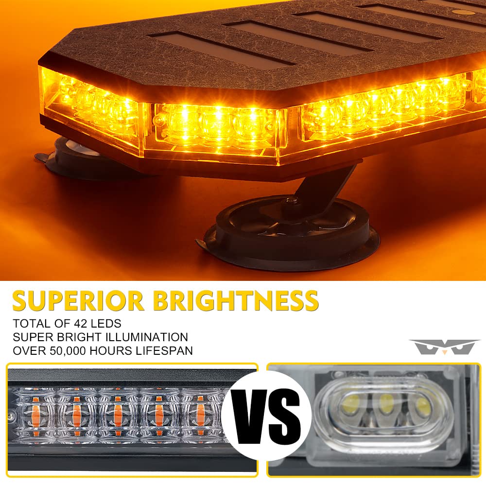 Lumenix 42 Led Rooftop Strobe Beacon Light Bar, High Bright Hazard Warning Flashing Plow Light With Synchronous Controller For Construction Vehicles, Tow Trucks, Postal Cars, Snowplow (Amber)