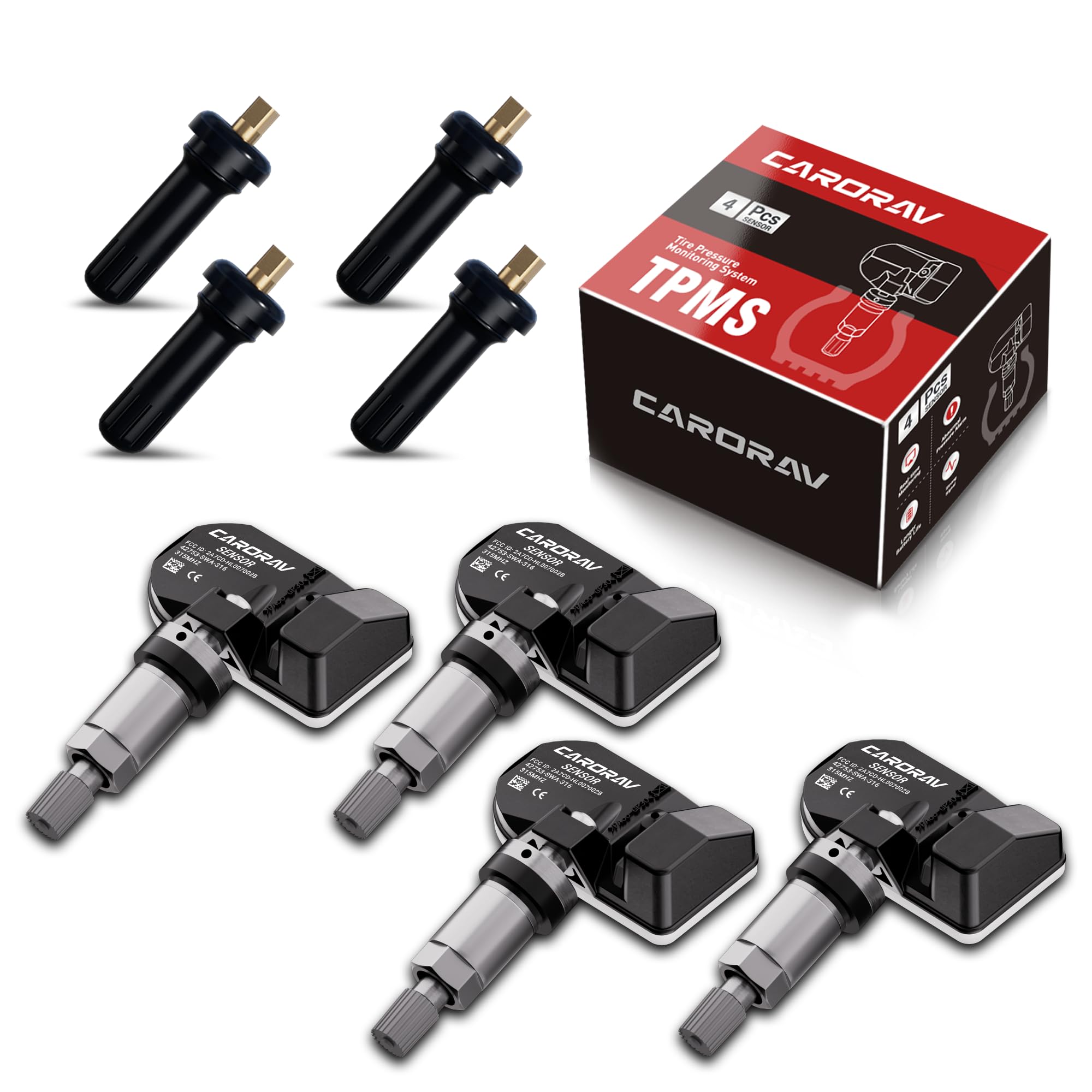 CARORAV Tire Pressure Monitoring System TPMS Sensor for Honda Accord, CR-V, Fit, S2000 - 315MHz, 4-Pack, Model CAR6043-4-42753S