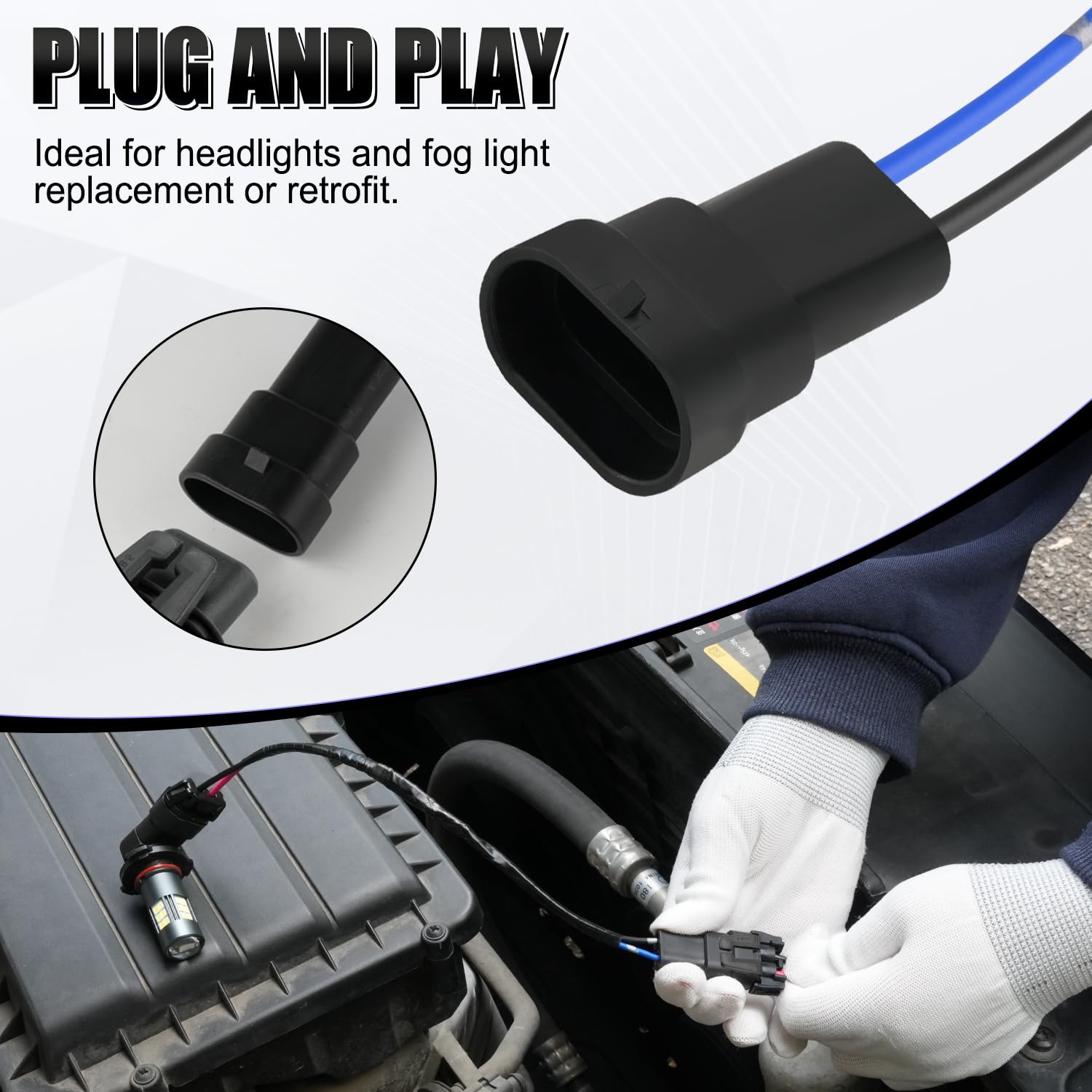 Ibrightstar 9005 9006 9012 9145 H10 Male Nylon Adapter Wiring Harness Sockets Wire For Headlights Or Fog Lights