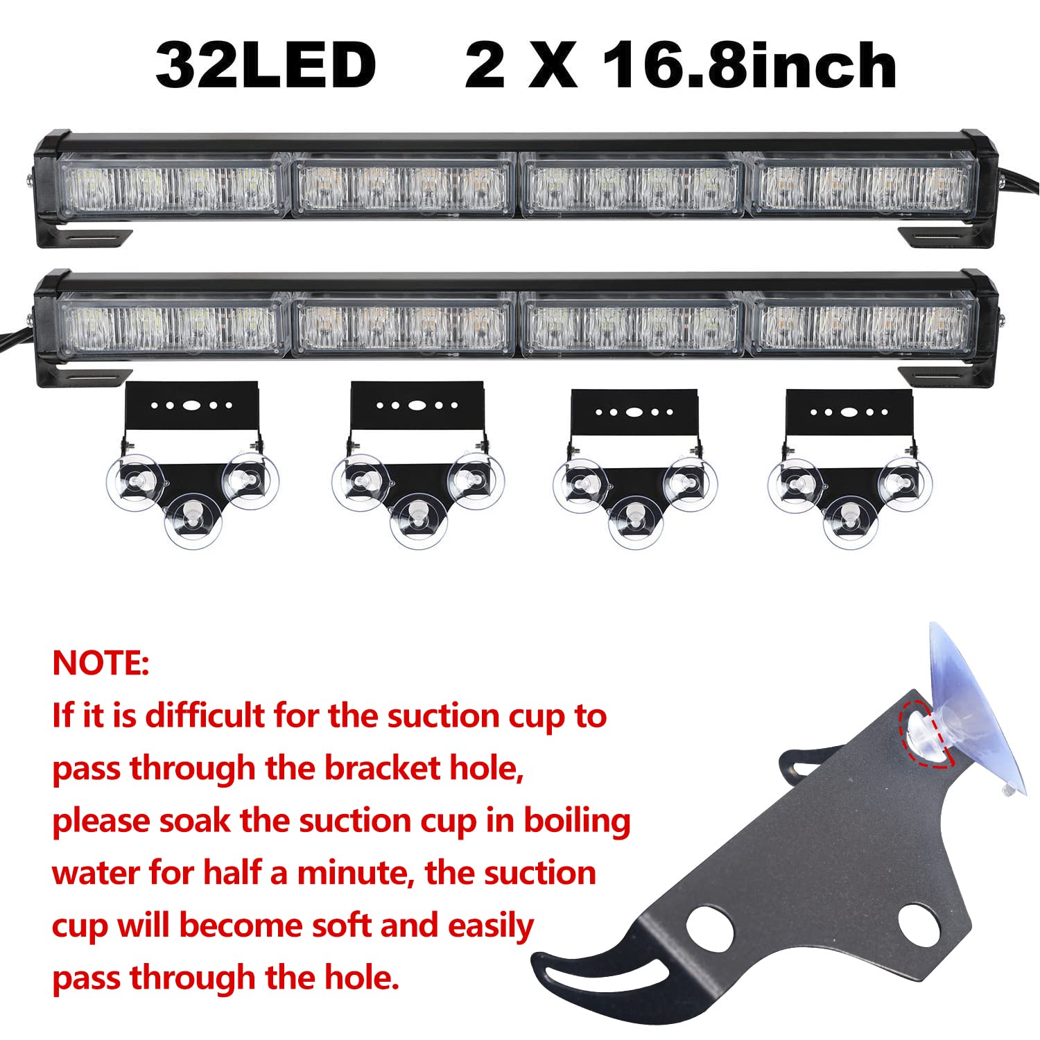 Aspl 2X16.8 Inch Emergency Flashing Led Traffic Advisor Strobe Light Bar 32Led 26 Flash Patterns Interior Safety Warning Lights (Red)