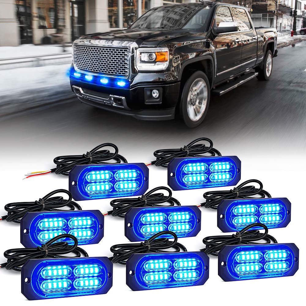 Xprite Blue 20 Led Surface Flush Mount Grille Strobe Flashing Lights Kit, Deck Dash Grill Side Marker Emergency Warning Hazard P